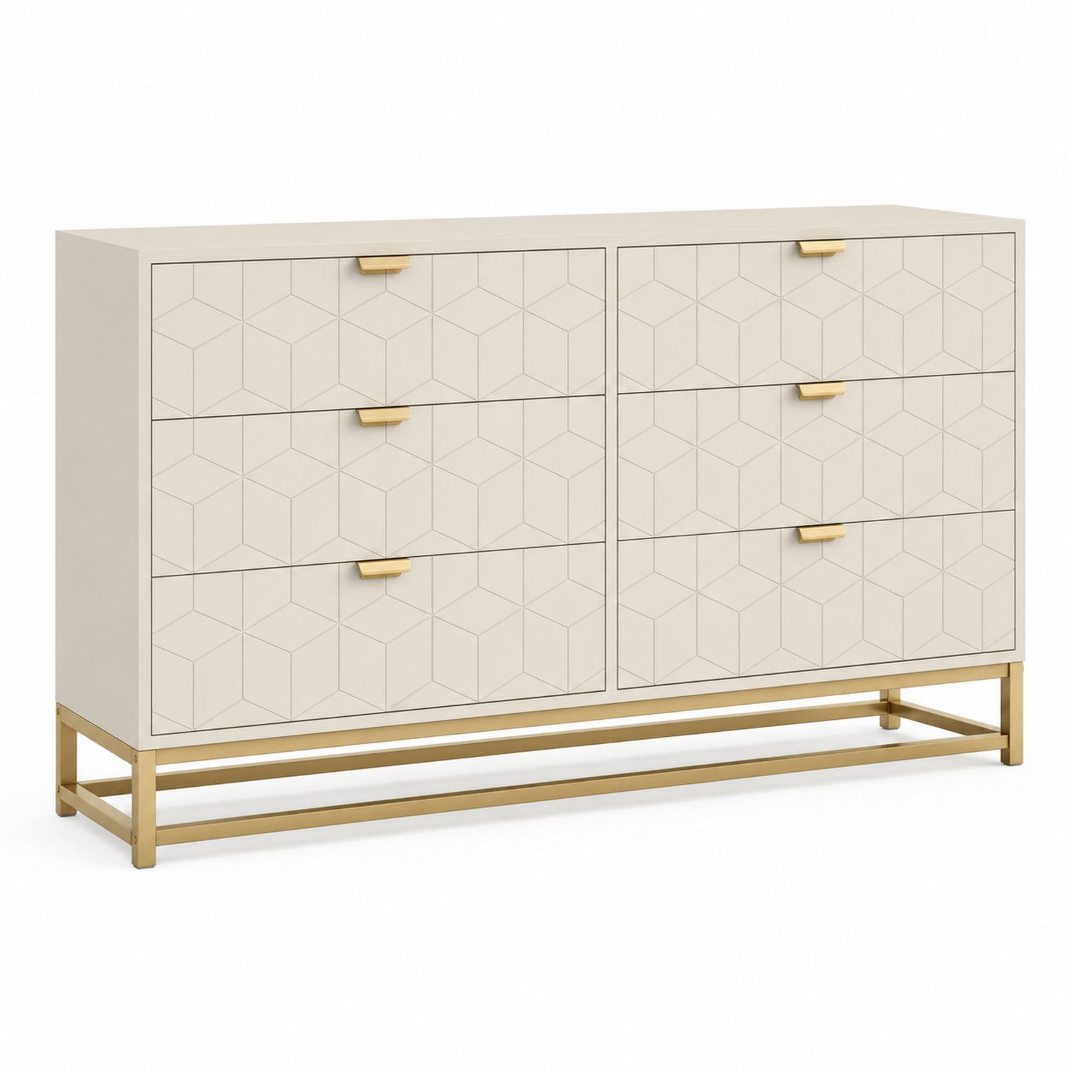 Cajonera de MDF Beige con Base de Metal Dorado