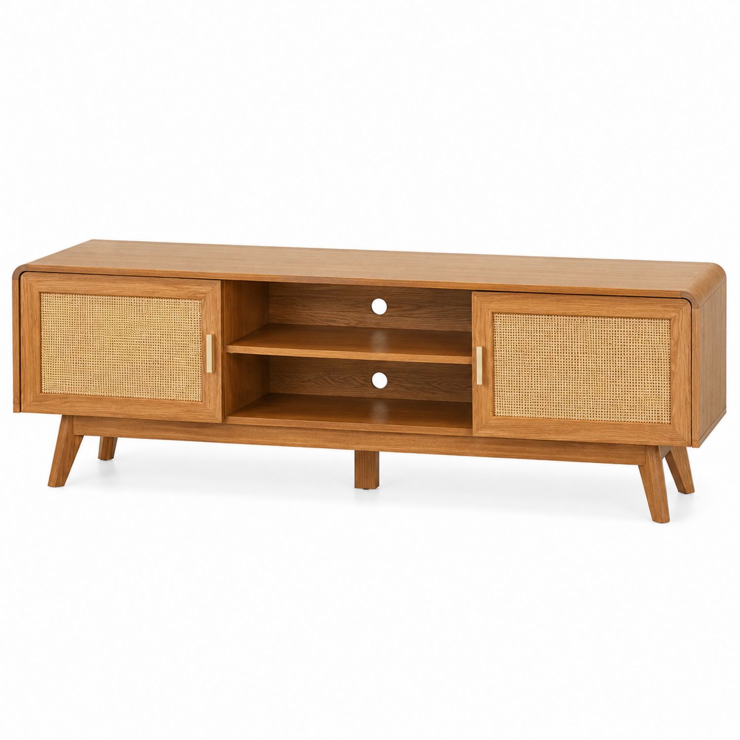 Mueble de TV de madera y mimbre 150x40x50 cm