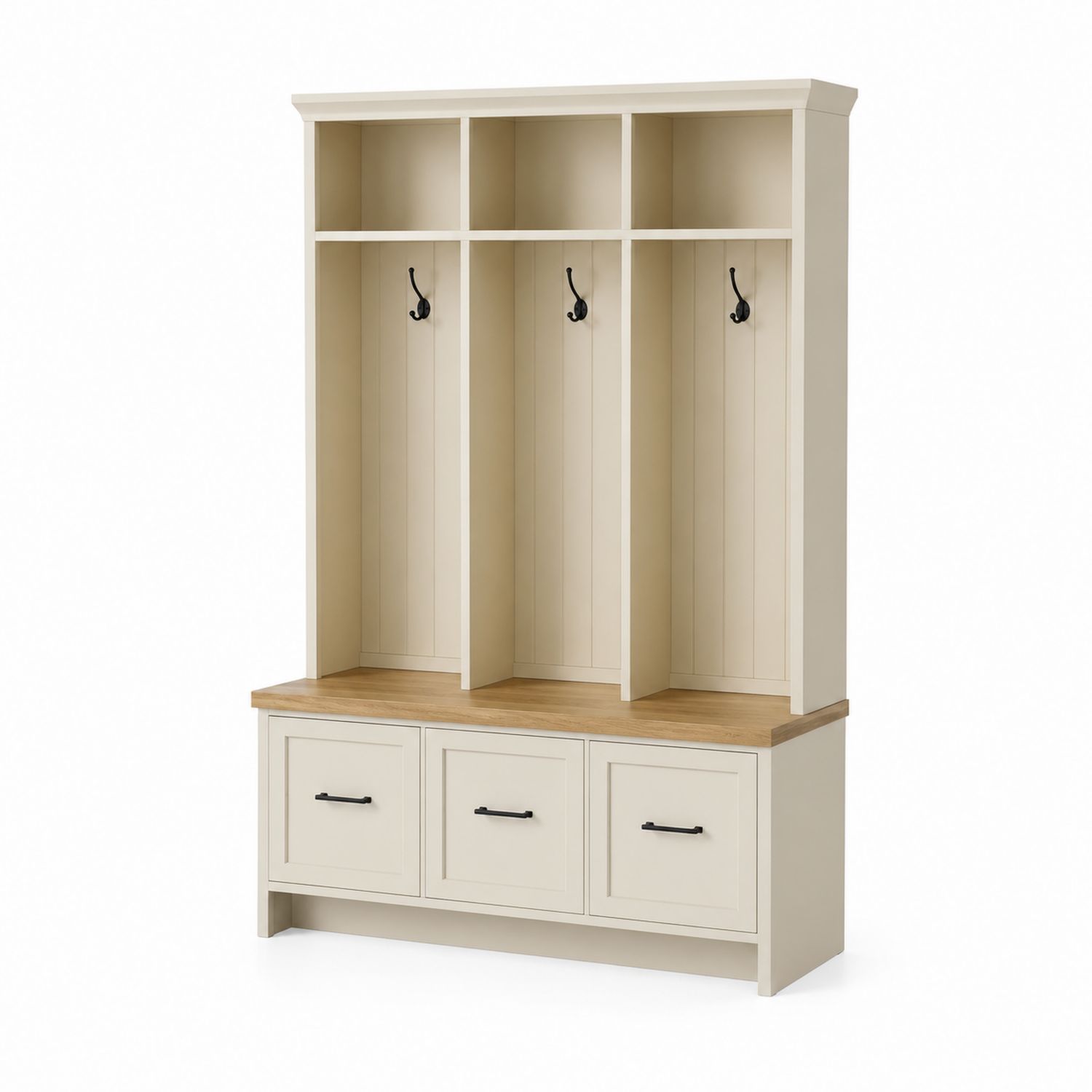 Perchero de Madera con Estantes y Cajones Beige