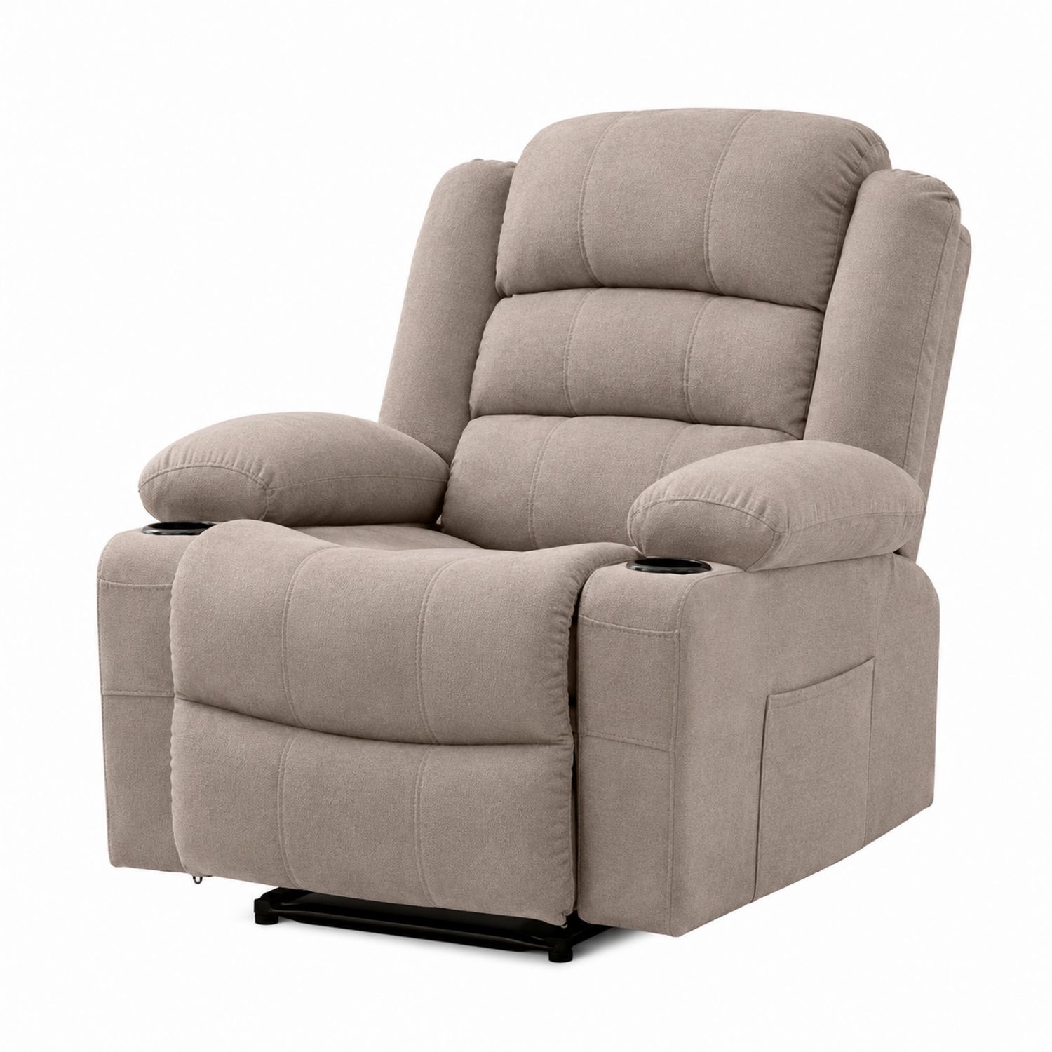 Sillón Reclinable de Tela Beige con Portavasos