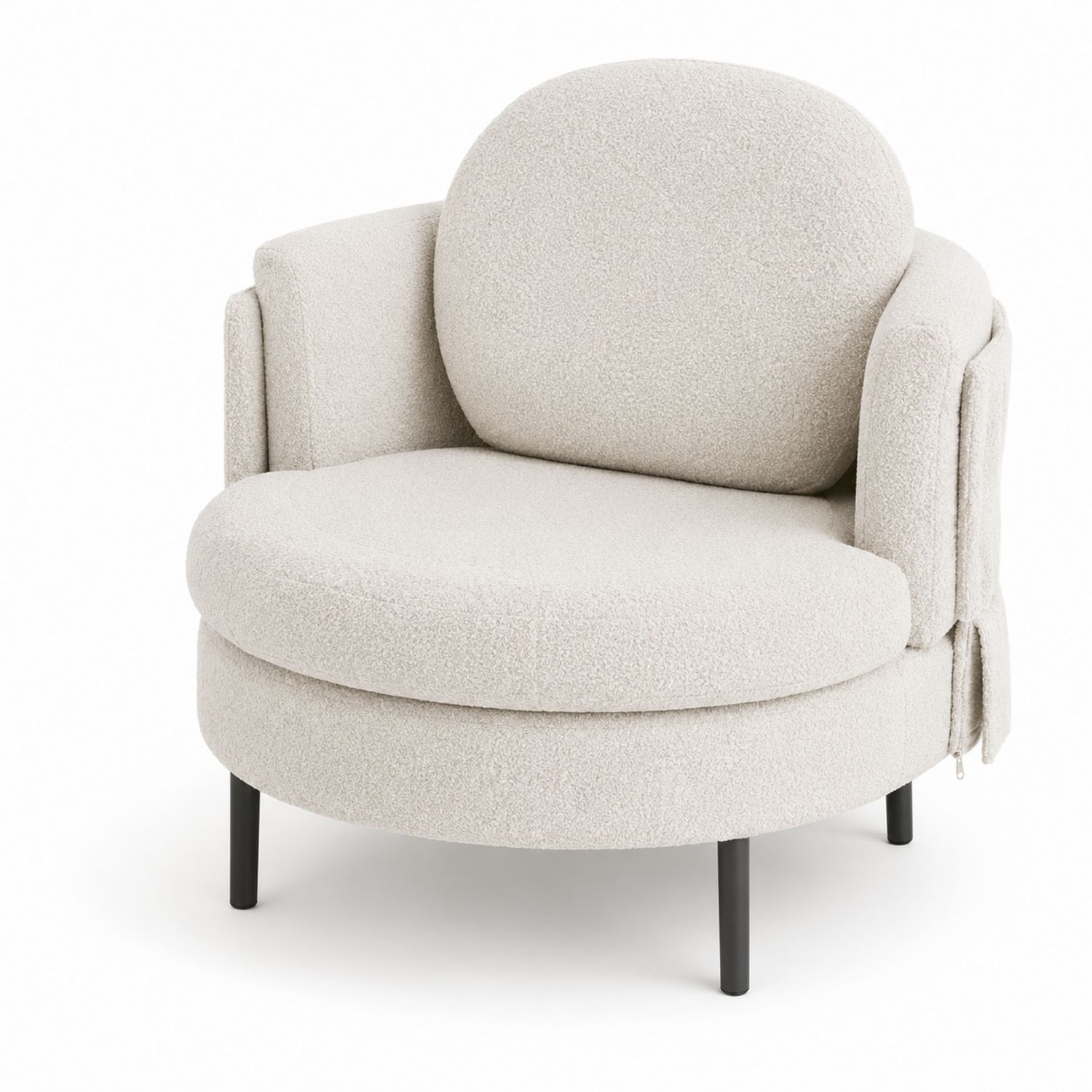Silla de tela bouclé beige con patas de acero