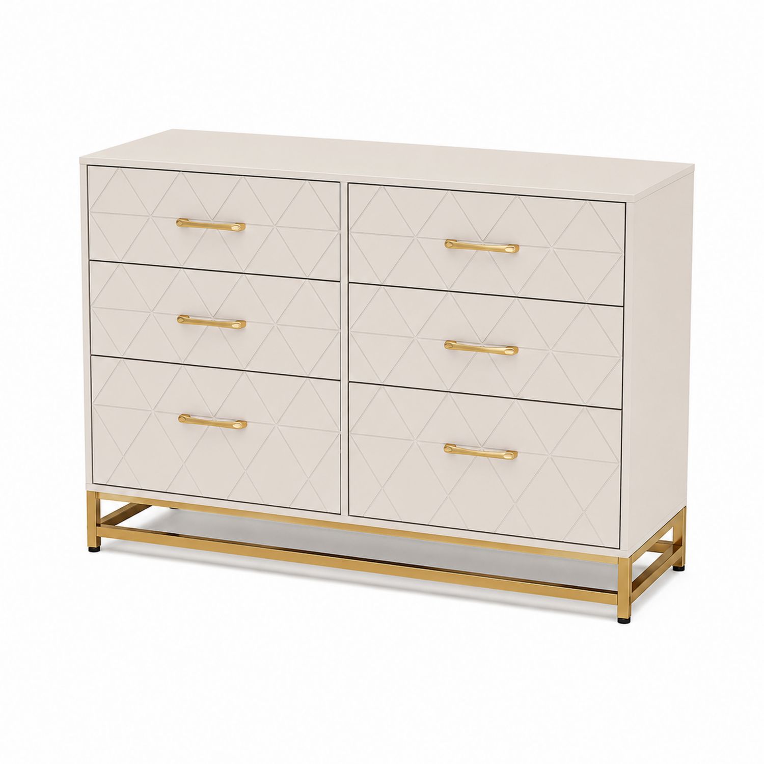 Cómoda de Dormitorio con 6 Cajones MDF Blanca y Detalles Metálicos Dorados
