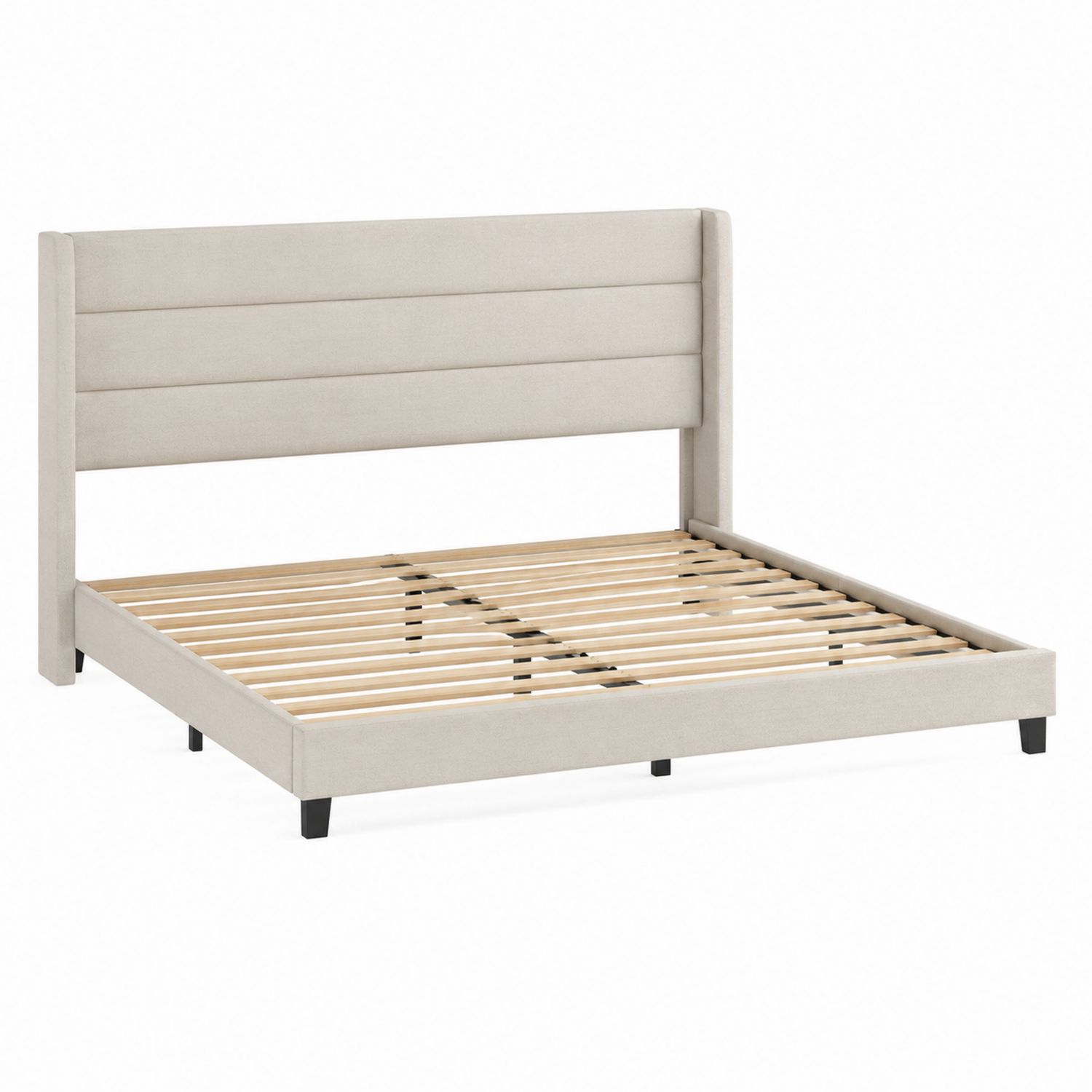 Cama tapizada de madera y poliéster Beige 200x150 cm