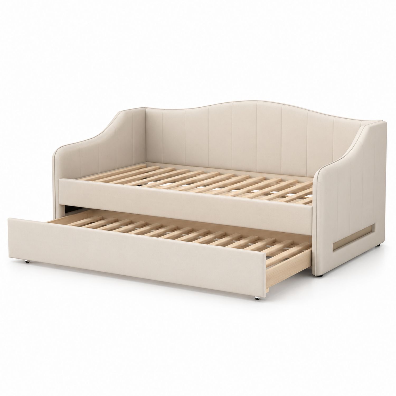 Cama Nido de Madera Tapizada en Cuero Sintético Beige