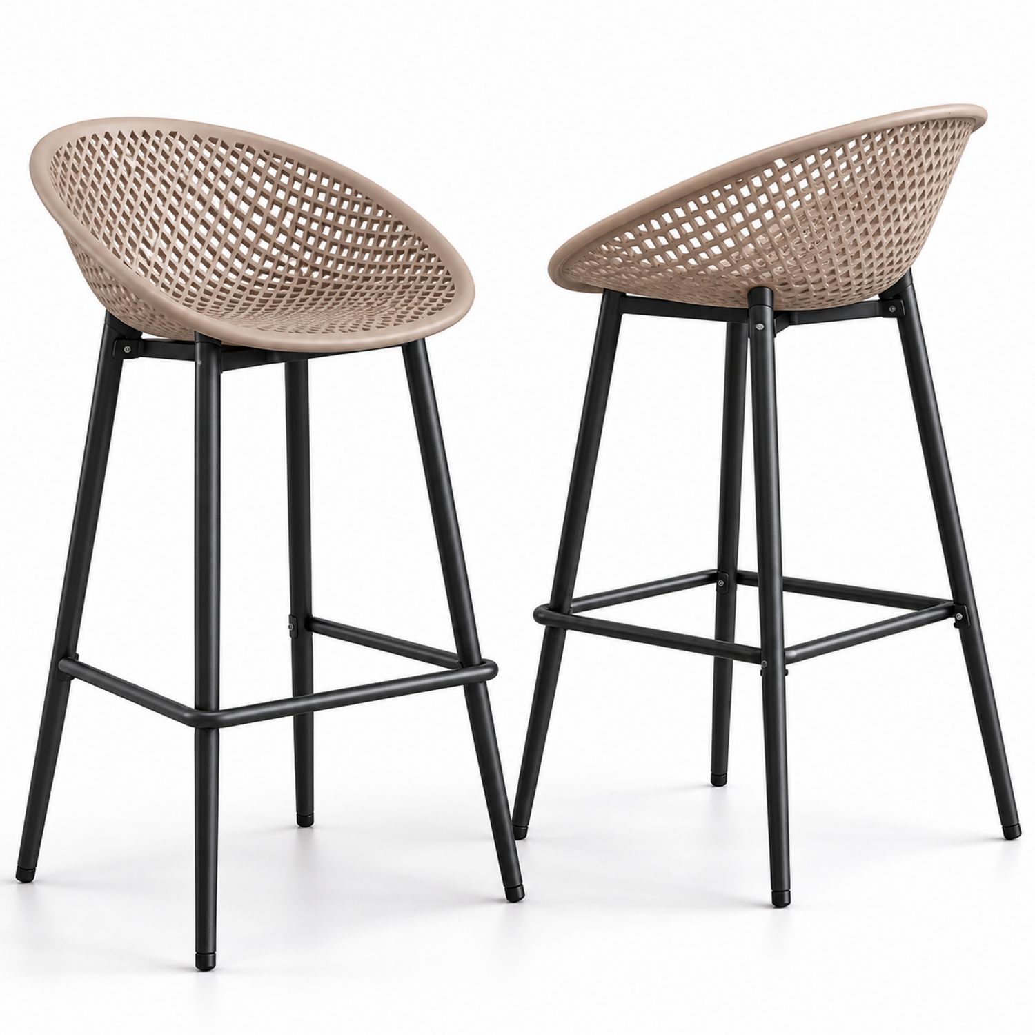 Juego de Taburetes de Plástico Beige y Metal Negro