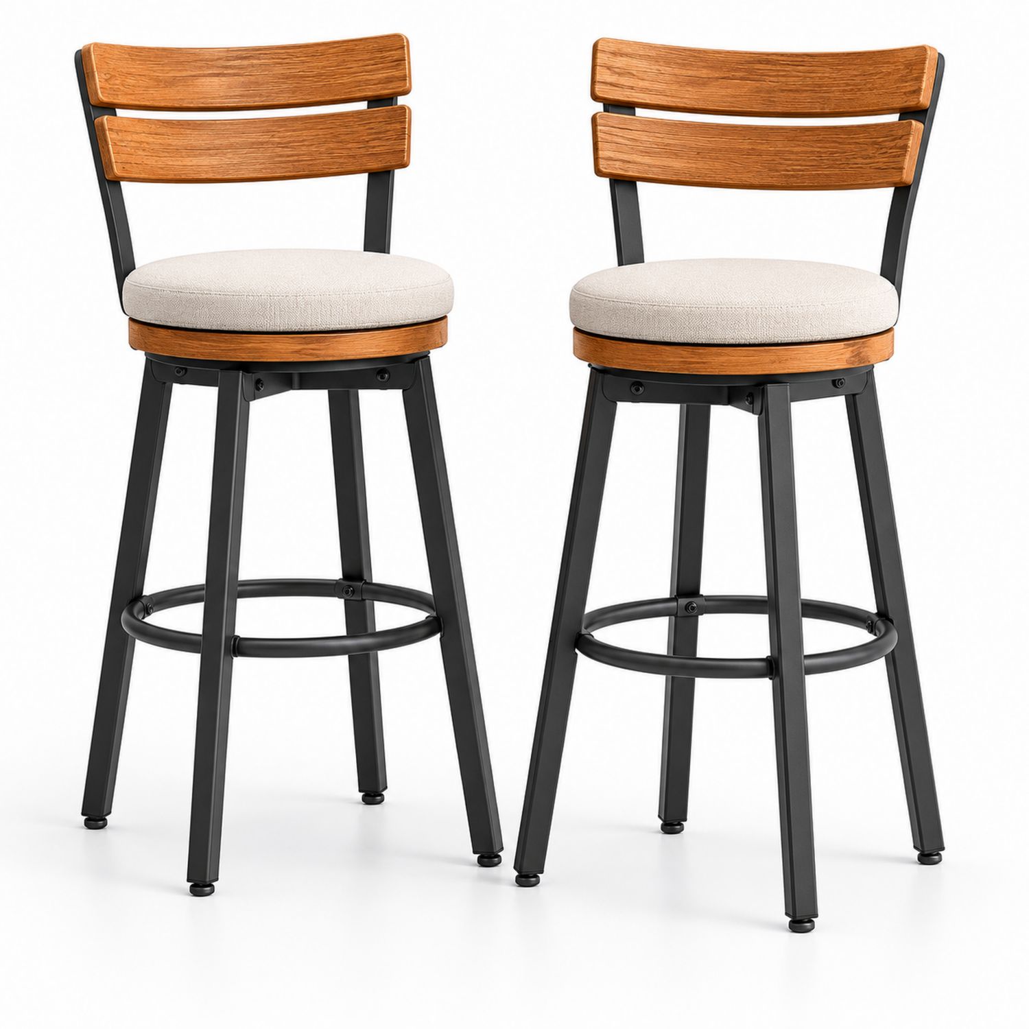 Juego de 2 taburetes de madera y metal con asiento giratorio