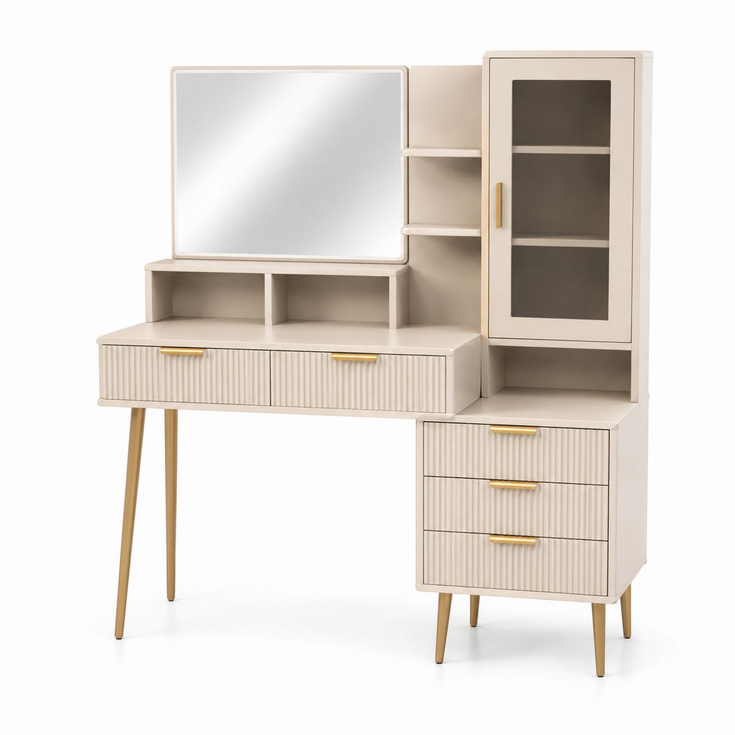 Tocador de Madera con Espejo y Almacenamiento Beige