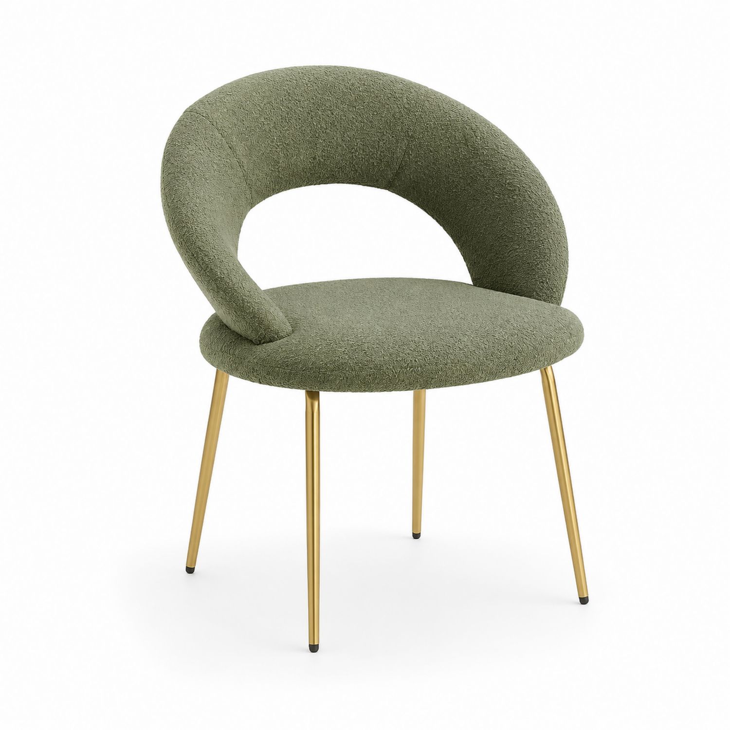 Silla con tapizado de poliéster verde y patas de metal dorado