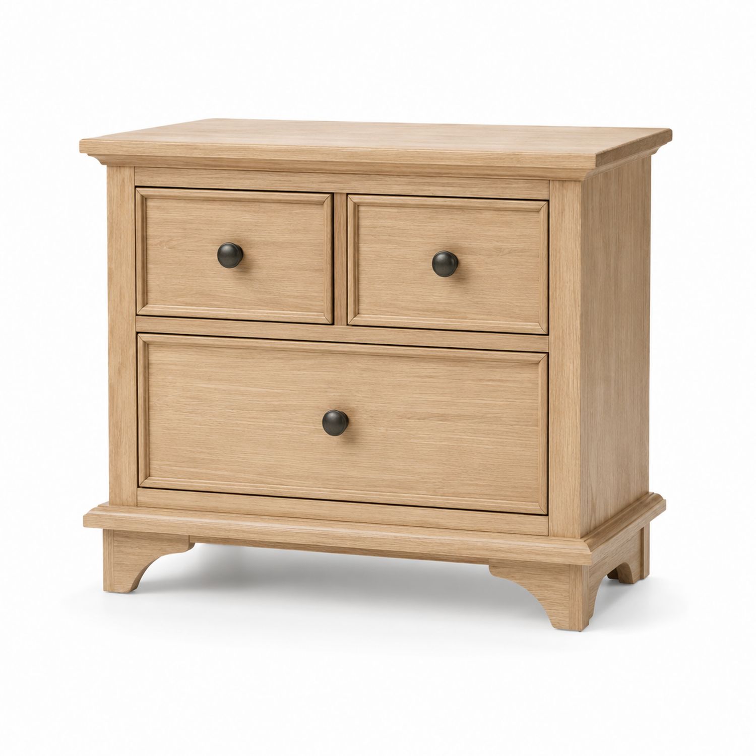 Mesita de noche de madera de roble con tres cajones