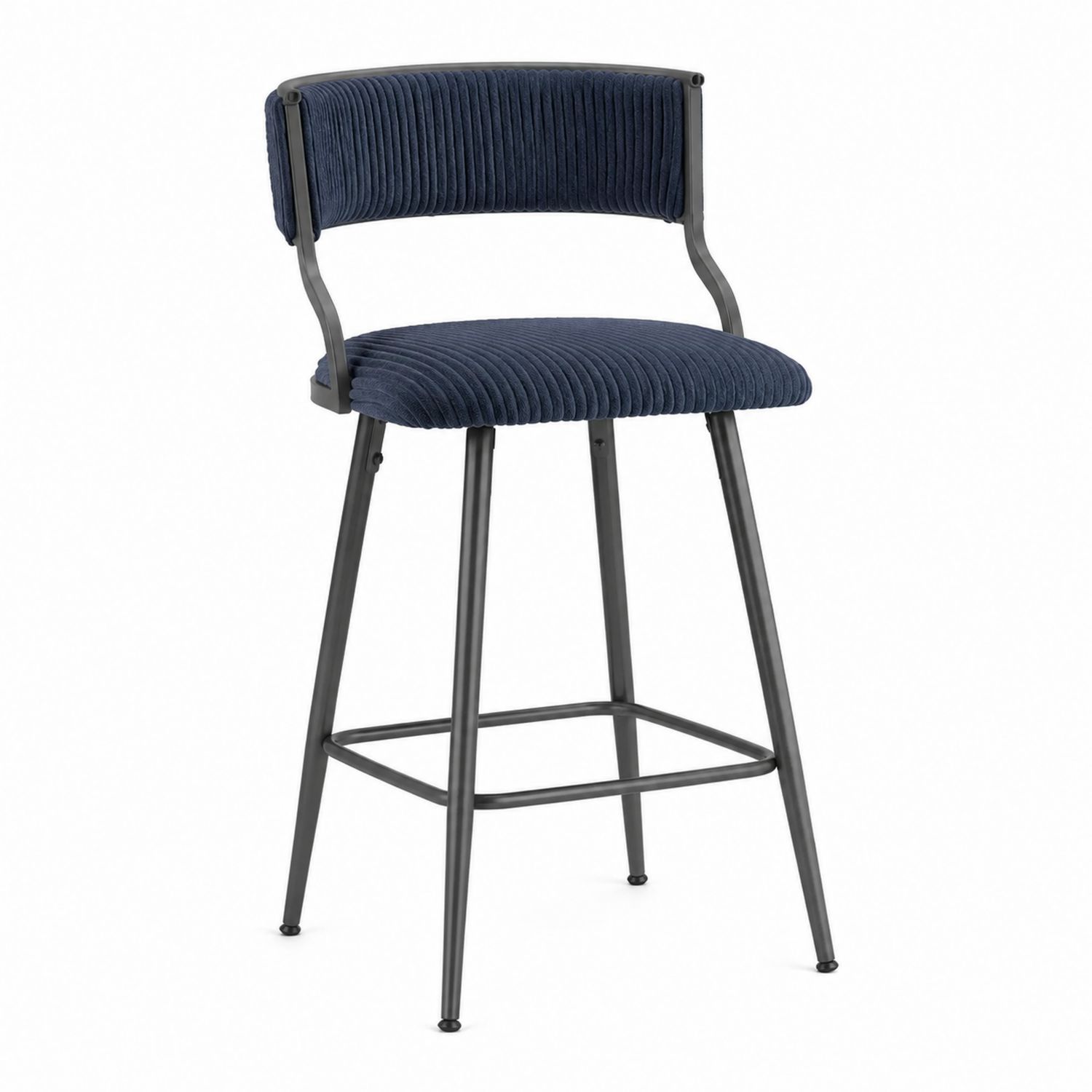 Taburete de tela de pana azul con estructura metálica de 105 cm
