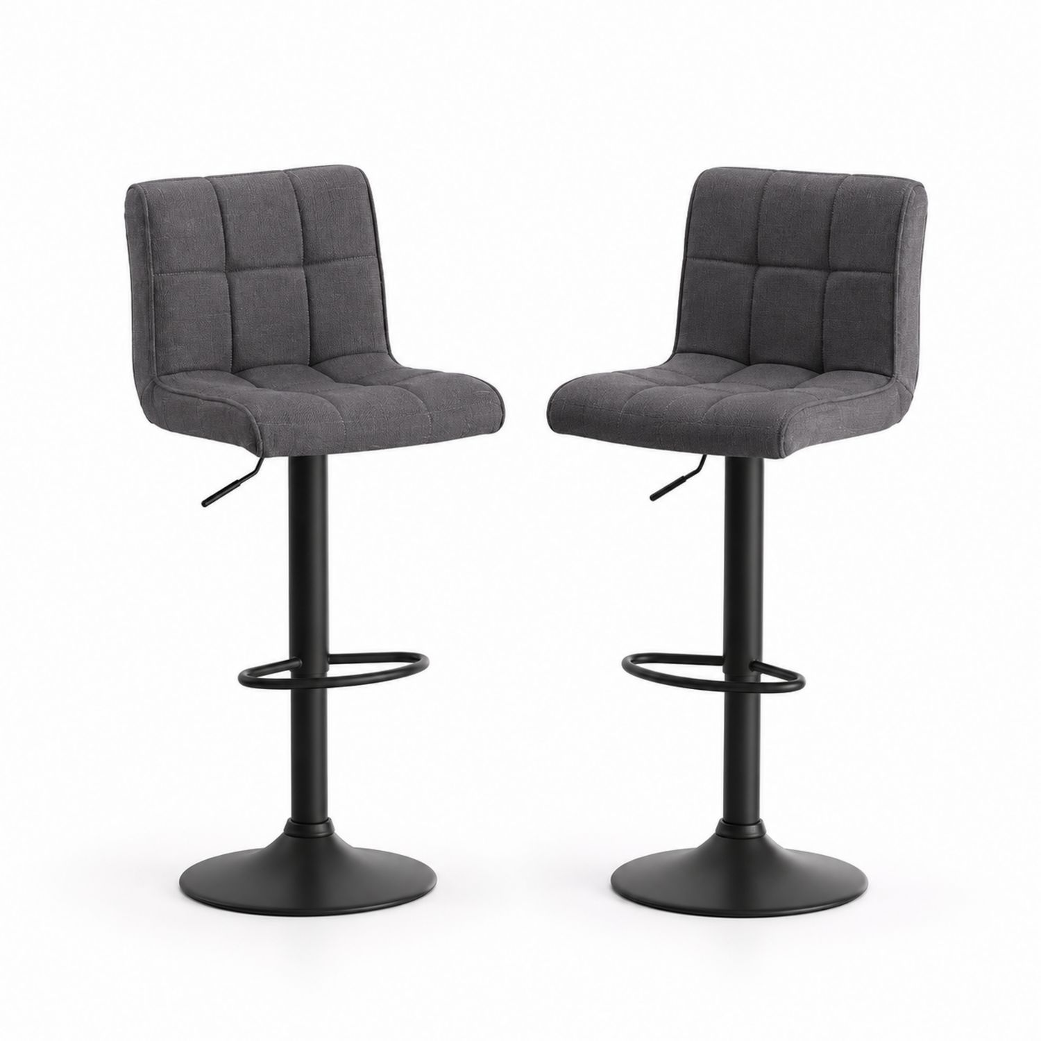 Taburetes de Bar de Tela Gris Altura Ajustable Set de 2