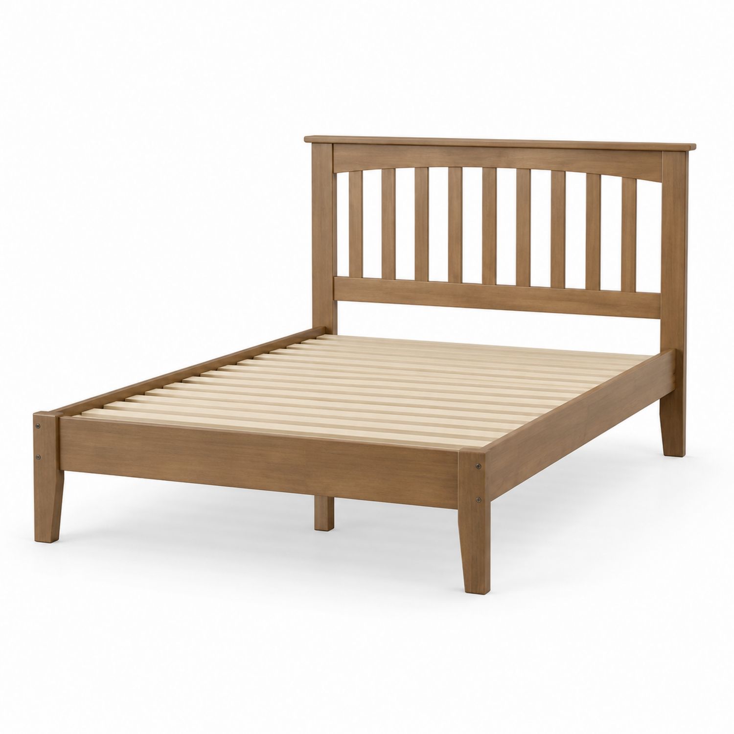 Cama doble de madera con cabecero y listones 200x160 cm Marrón