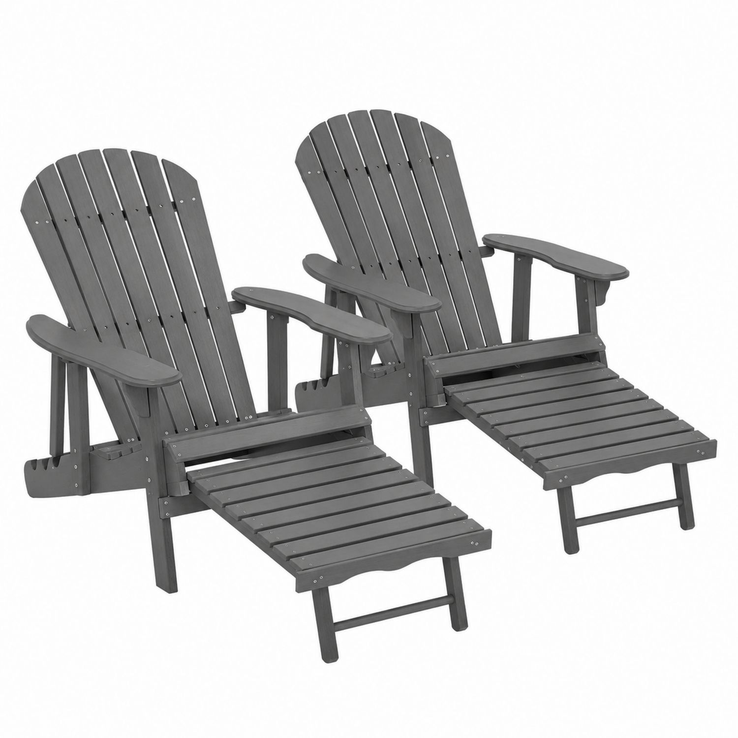 Juego de 2 tumbonas de madera con reposapiés ajustable