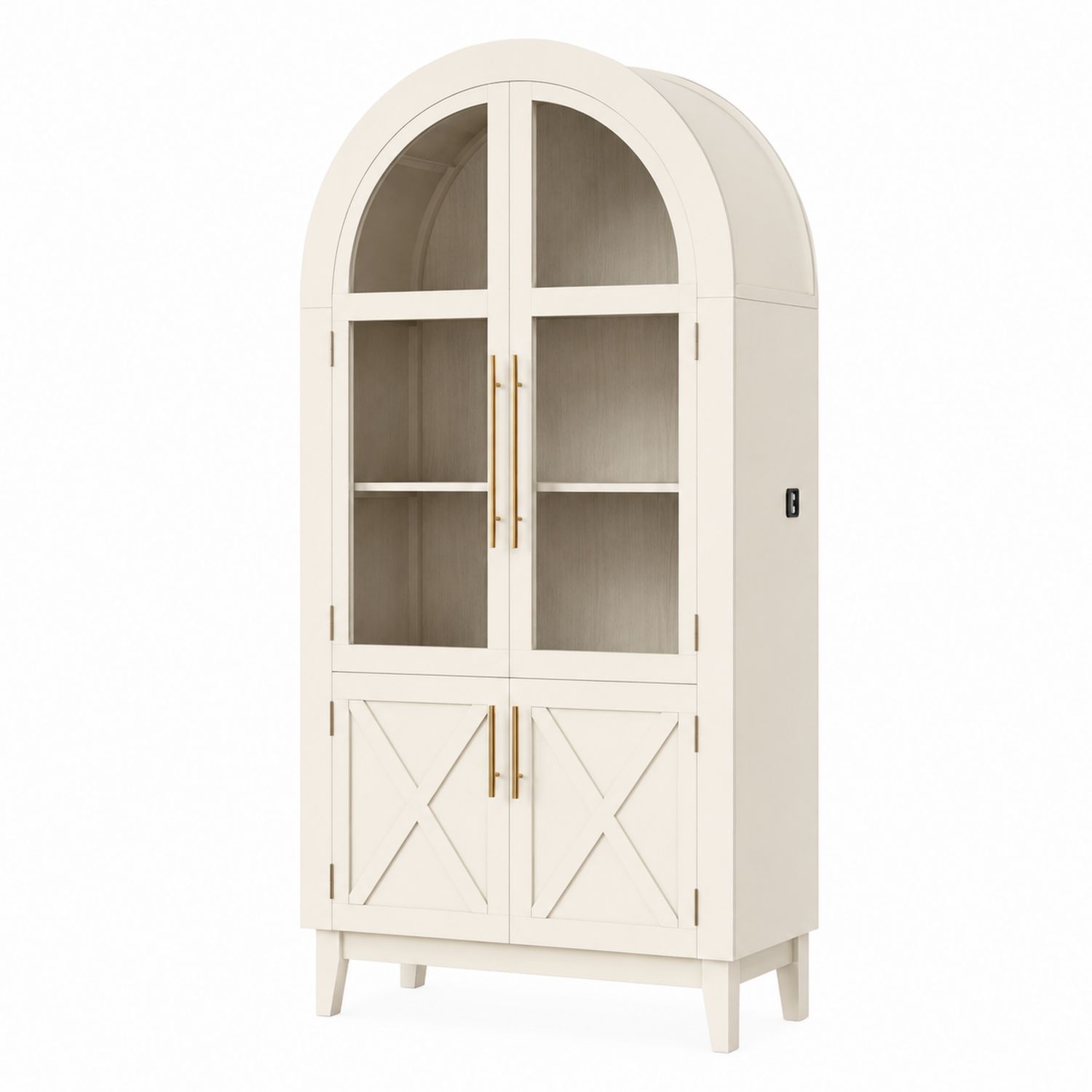 Armario de Madera con Puertas de Cristal Templado 180x80x40 cm Crema