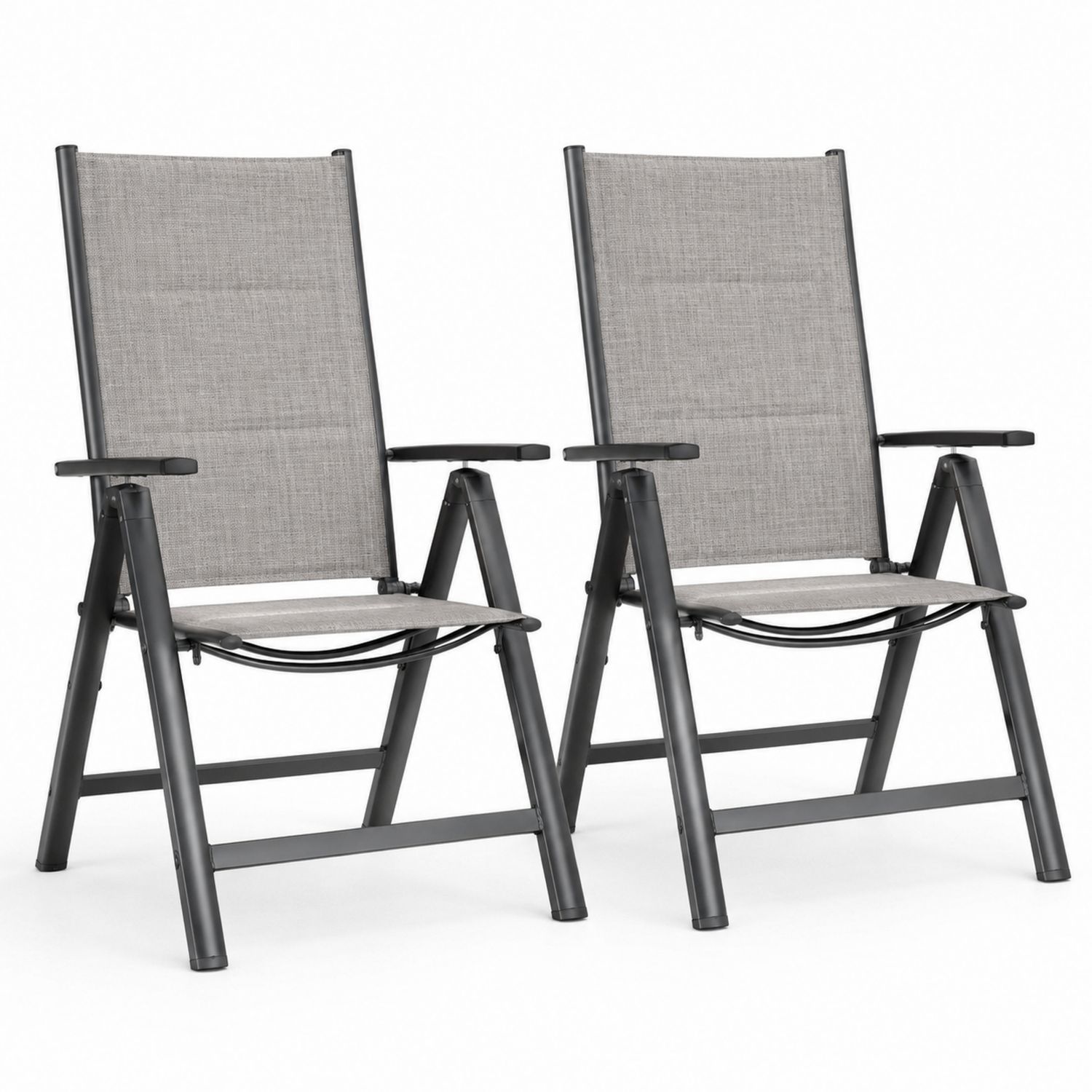 Juego de 2 sillas plegables de aluminio y textileno gris
