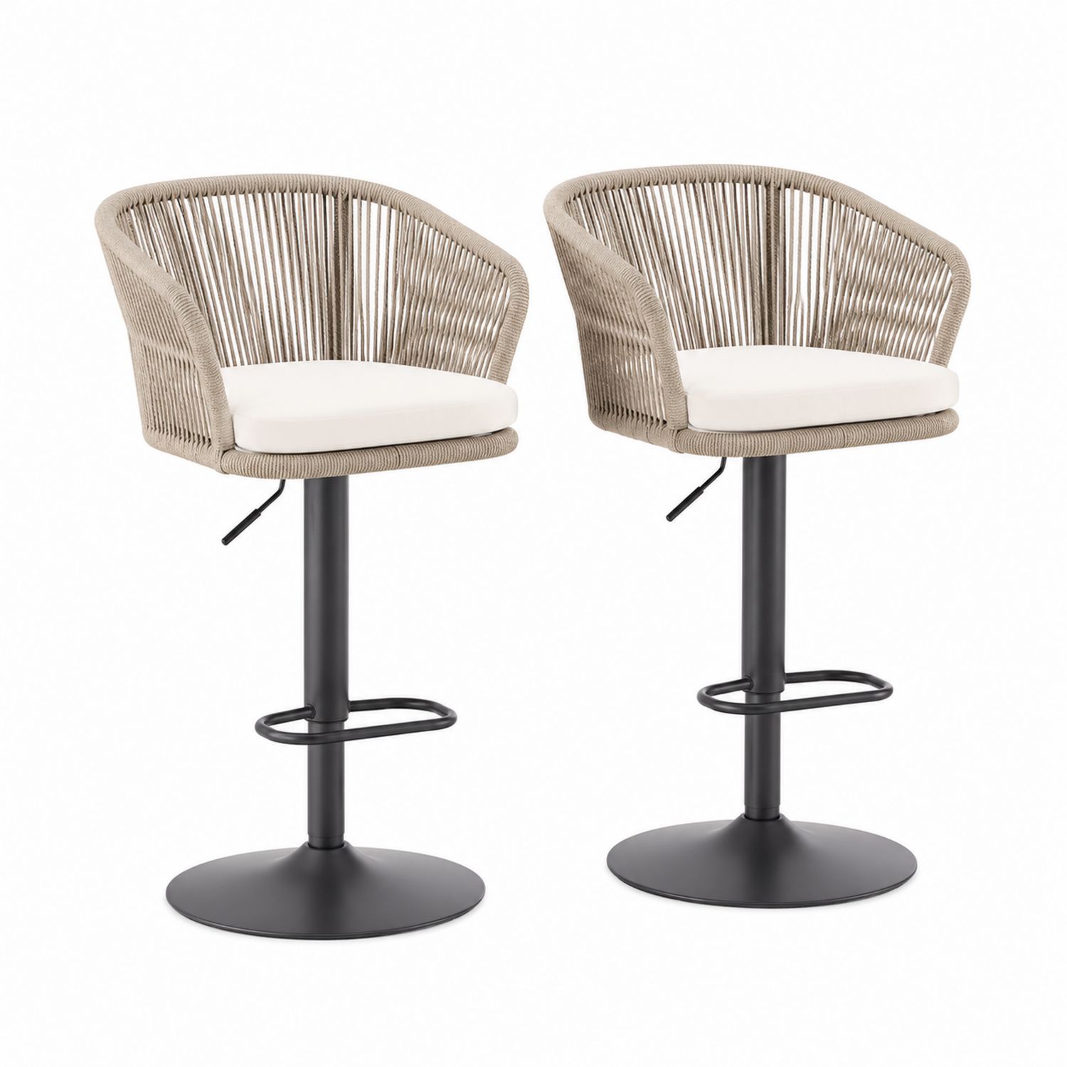 Taburetes de cuerda y acero ajustables set de 2 Beige