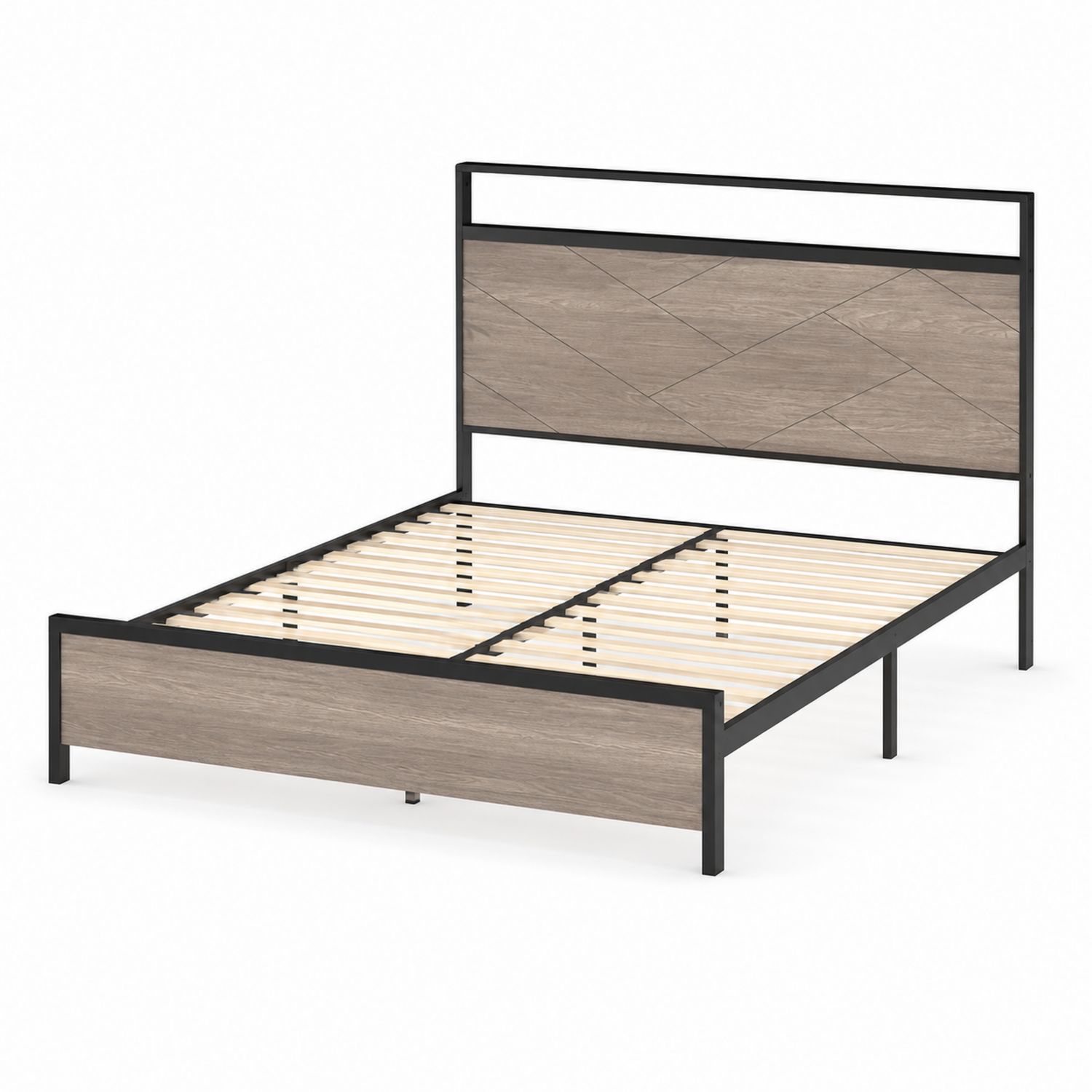 Cama doble de metal y madera de roble 200x150 cm