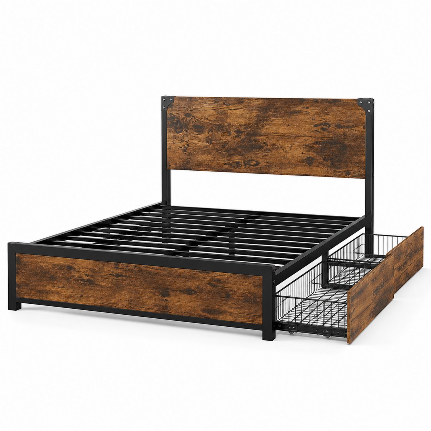 Cama doble de metal y MDF con almacenamiento 200x160 cm
