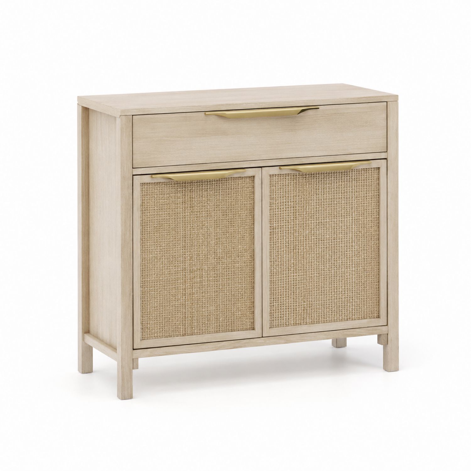 Aparador de Madera Clara y Ratán, 80 cm de Altura