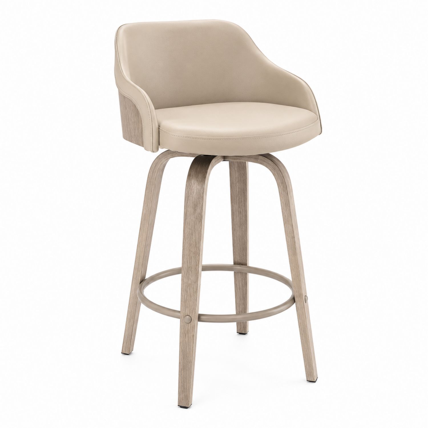 Taburete de Bar con Asiento de Cuero Sintético Beige y Patas de Madera
