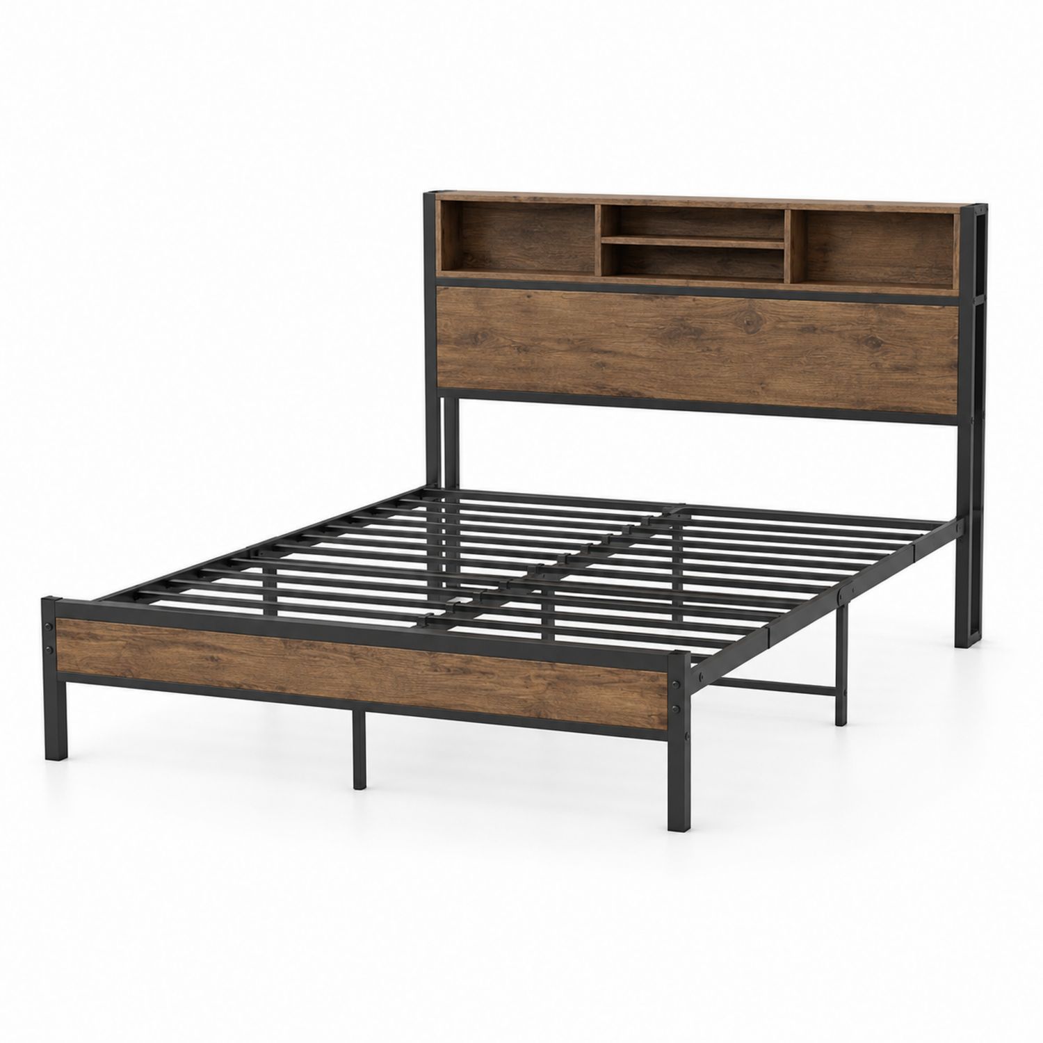 Cama de metal y MDF con cabecero de almacenamiento 200x160 cm