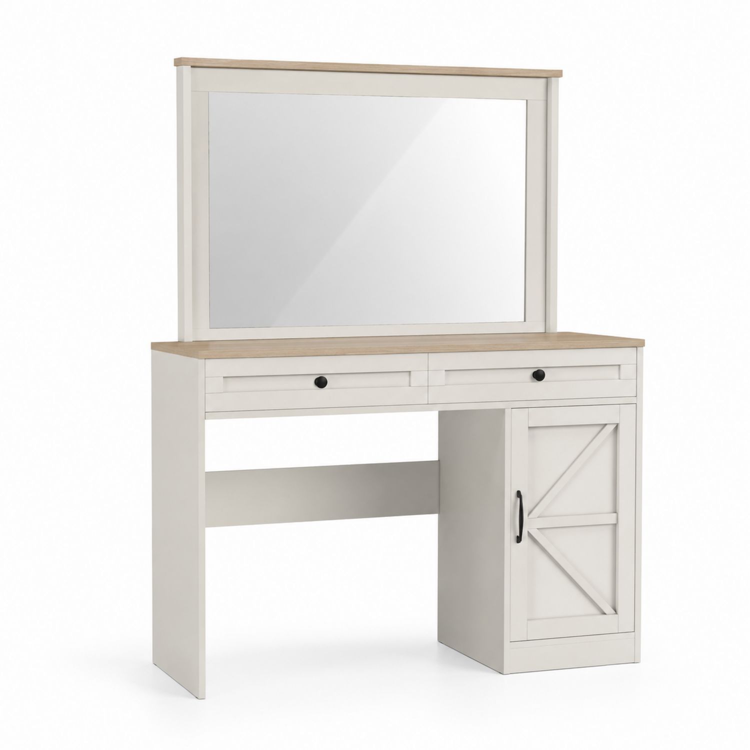 Tocador de Madera Compuesta con Espejo y Almacenamiento Blanco/Roble