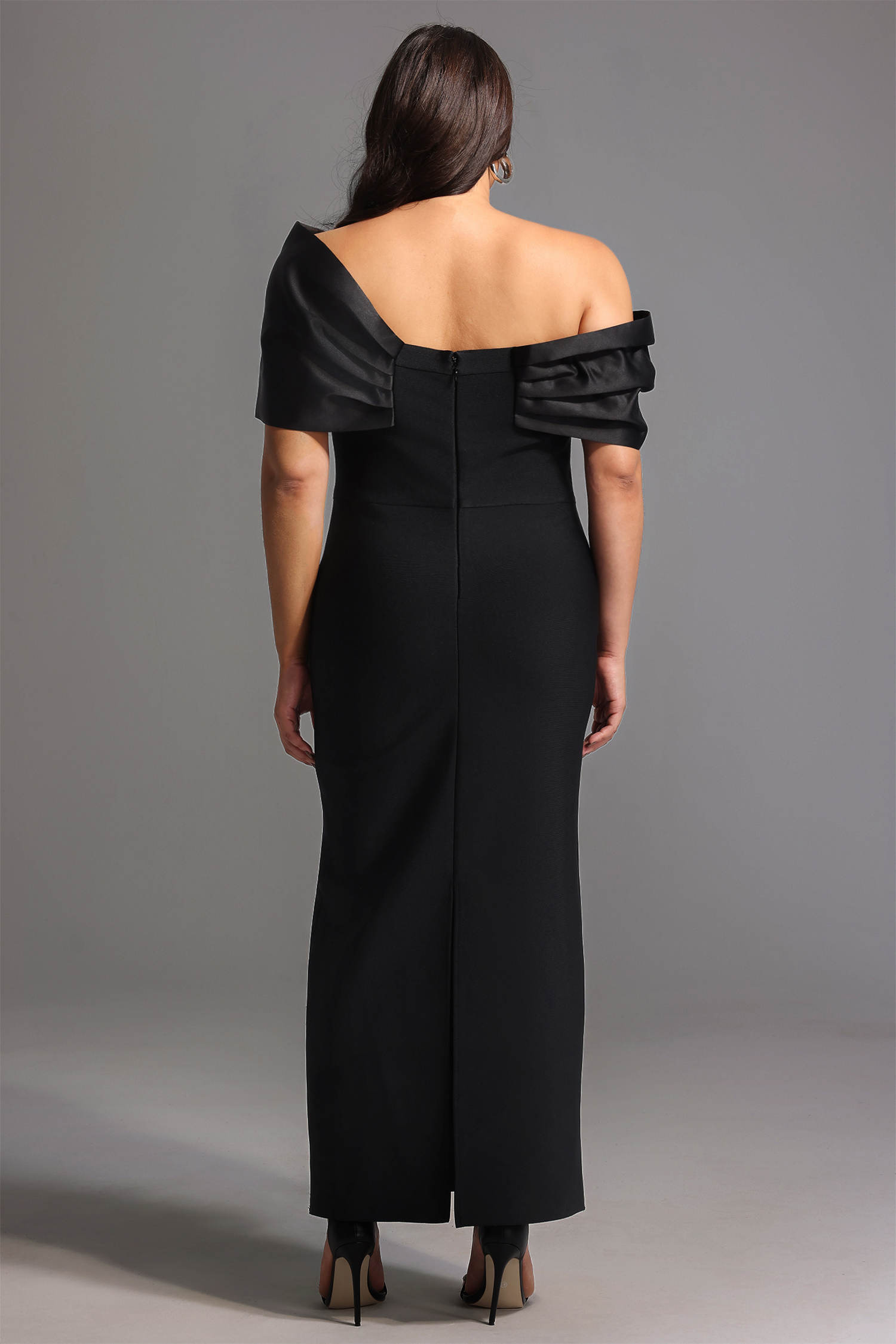 Palez Sleeveless One Shoulder Diamond Bow Bandage Maxi Dress