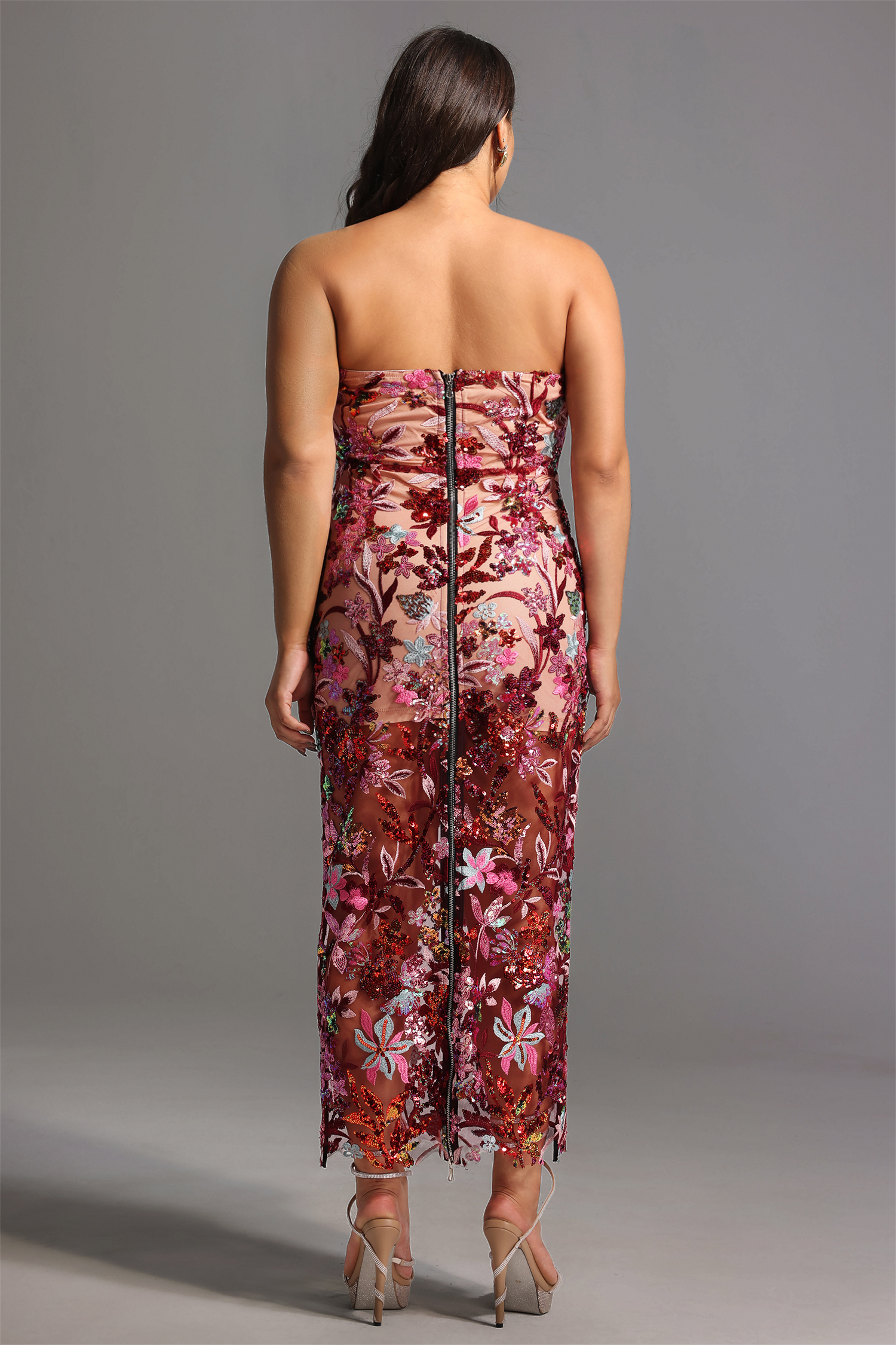 Lilya Off-the-Shoulder Embroidery Sequin Maxi Dress