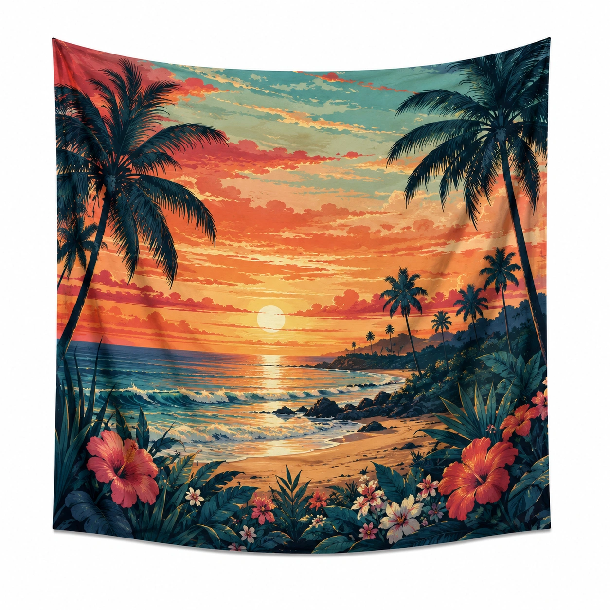Arazzo Decorativo Tramonto Tropicale Multicolore 150x200cm-DECOZENTA