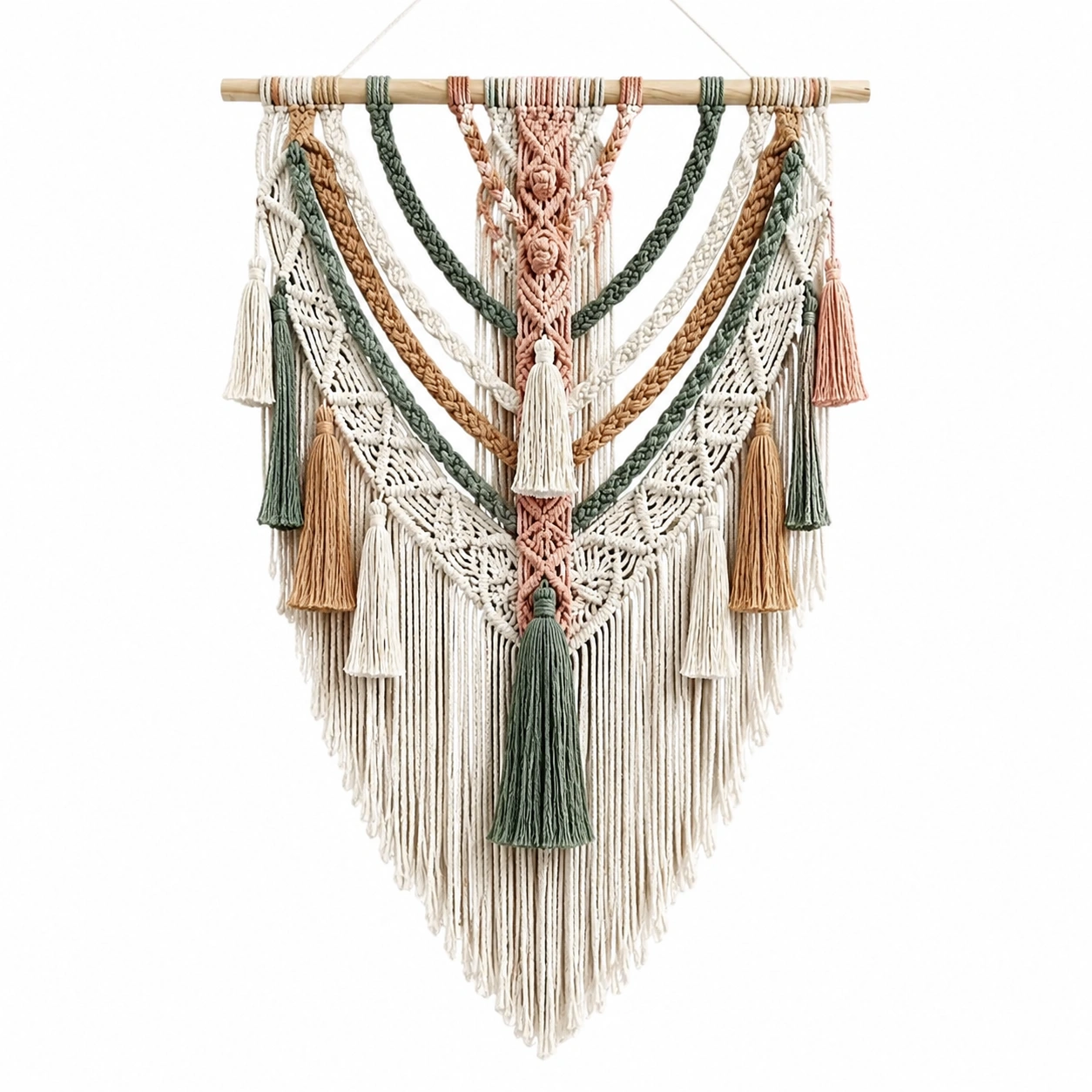 Decorazione da Parete in Macramè Boho Multicolore con Frange-DECOZENTA