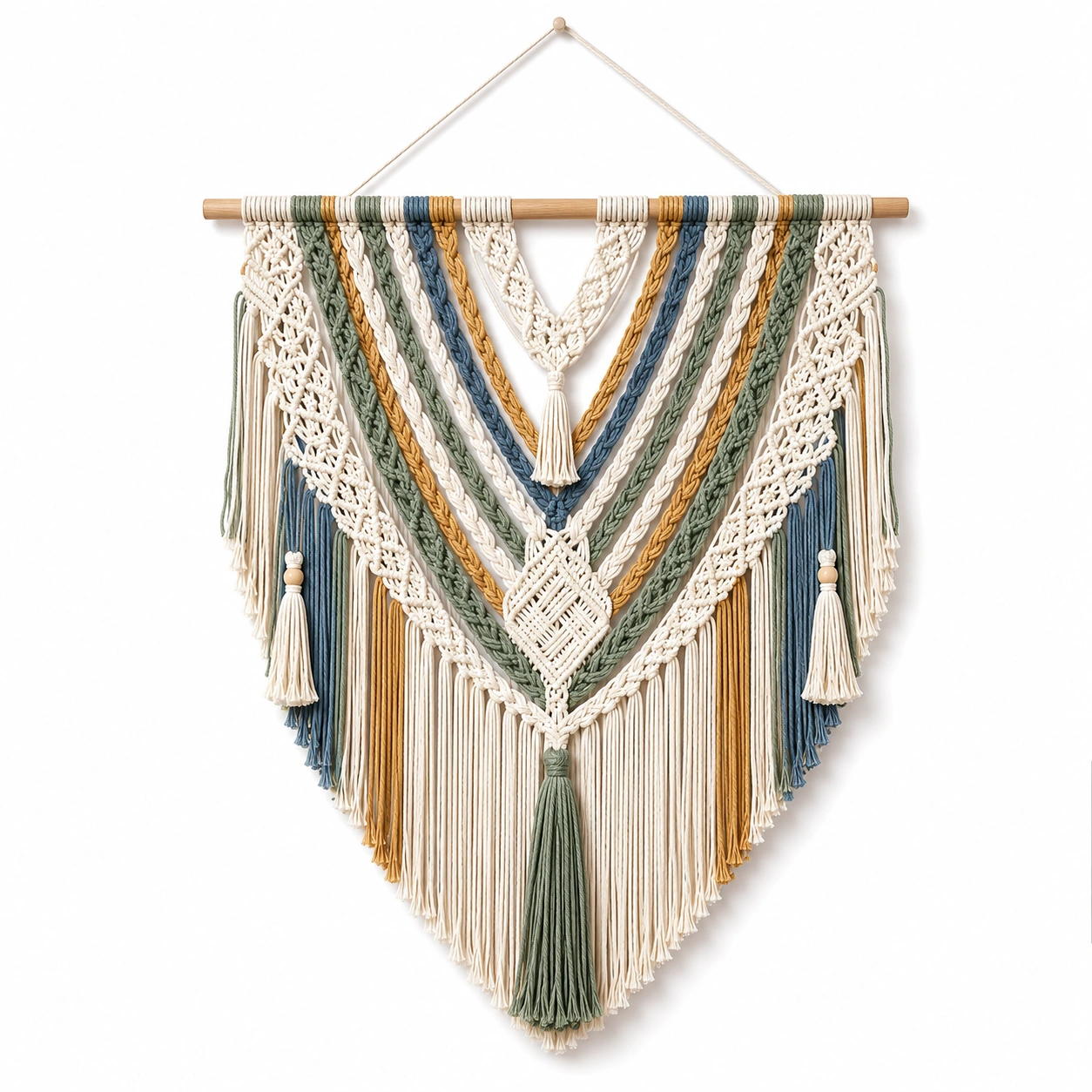 Arazzo Decorativo Macramè Multicolore Verde Blu Senape Naturale-DECOZENTA