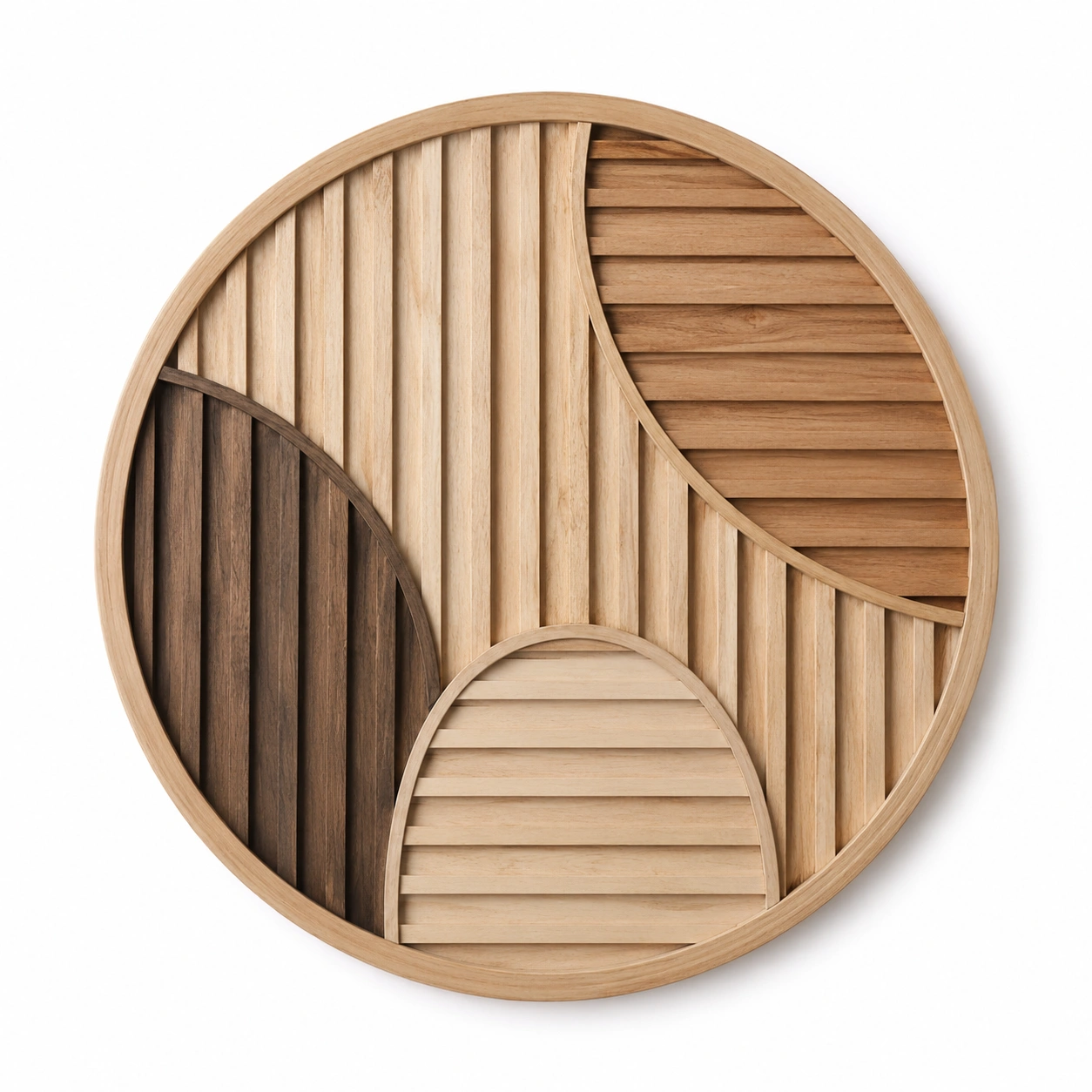 Decorazione da Parete Rotonda Multicolore in Legno Intarsiato-DECOZENTA