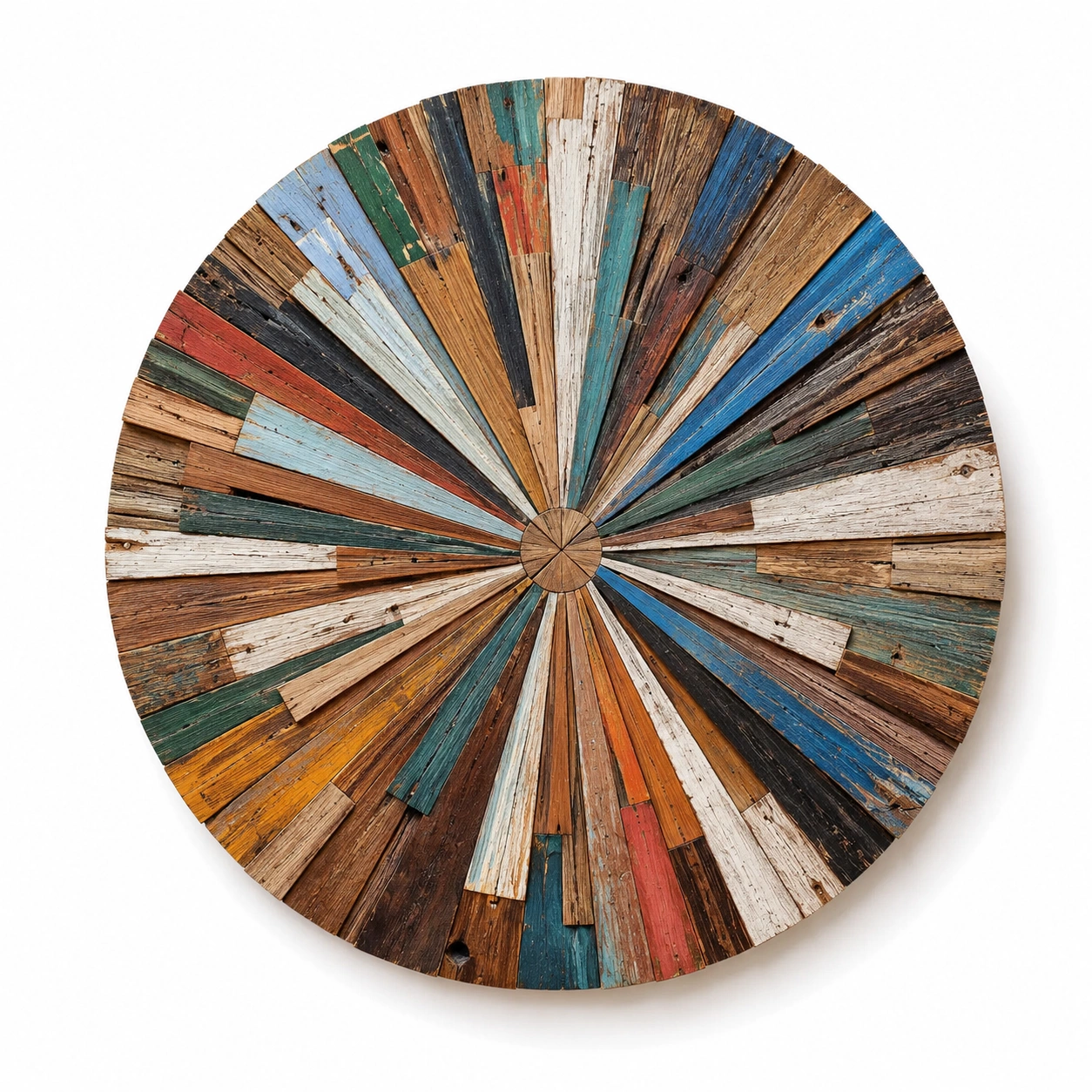 Decorazione da Parete Rotonda Multicolore in Legno Riciclato 90x90 cm-DECOZENTA