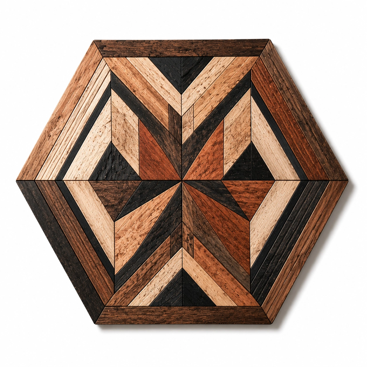 Pannello Decorativo Esagonale in Legno Intarsiato Multicolore-XORDELVIX