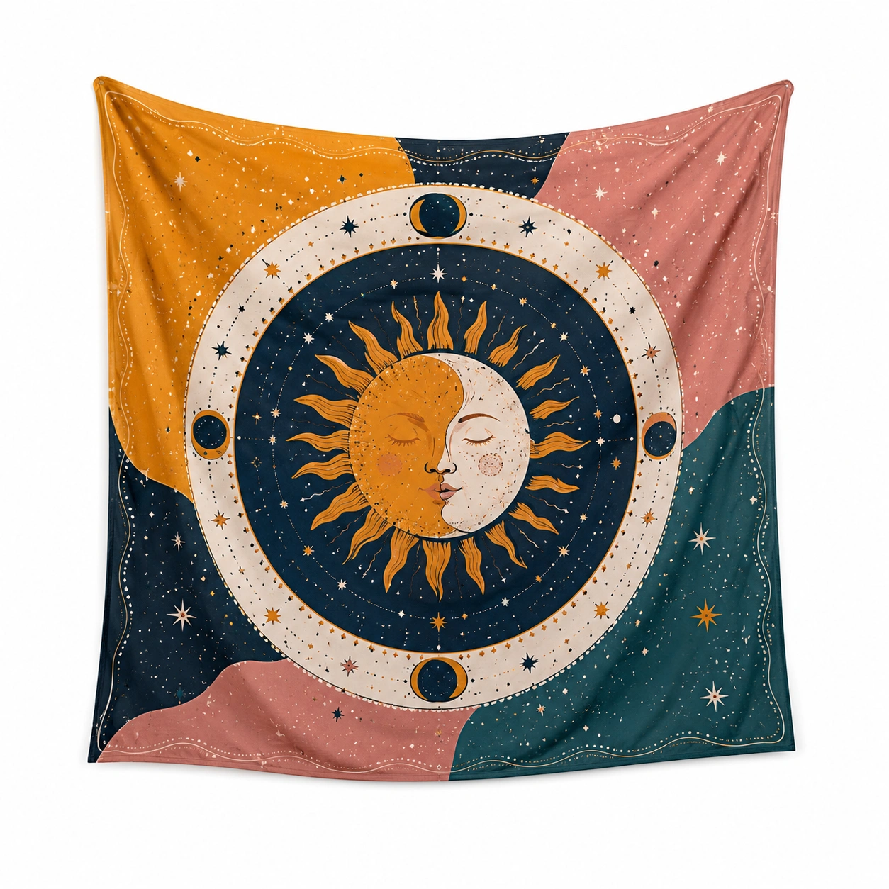 Arazzo da Parete Sole Luna Design Cosmico Multicolore 150x150 cm-TRELMAVIX