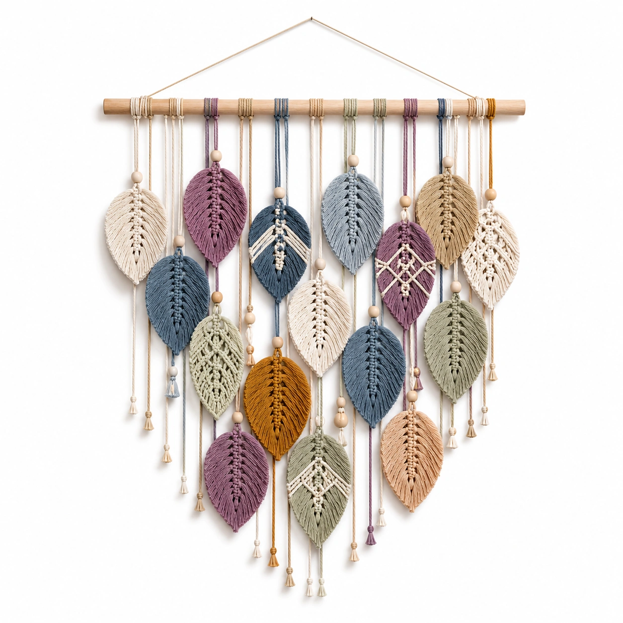 Arazzo Macramè Decorativo da Parete a Foglie Multicolore-TRELMAVIX