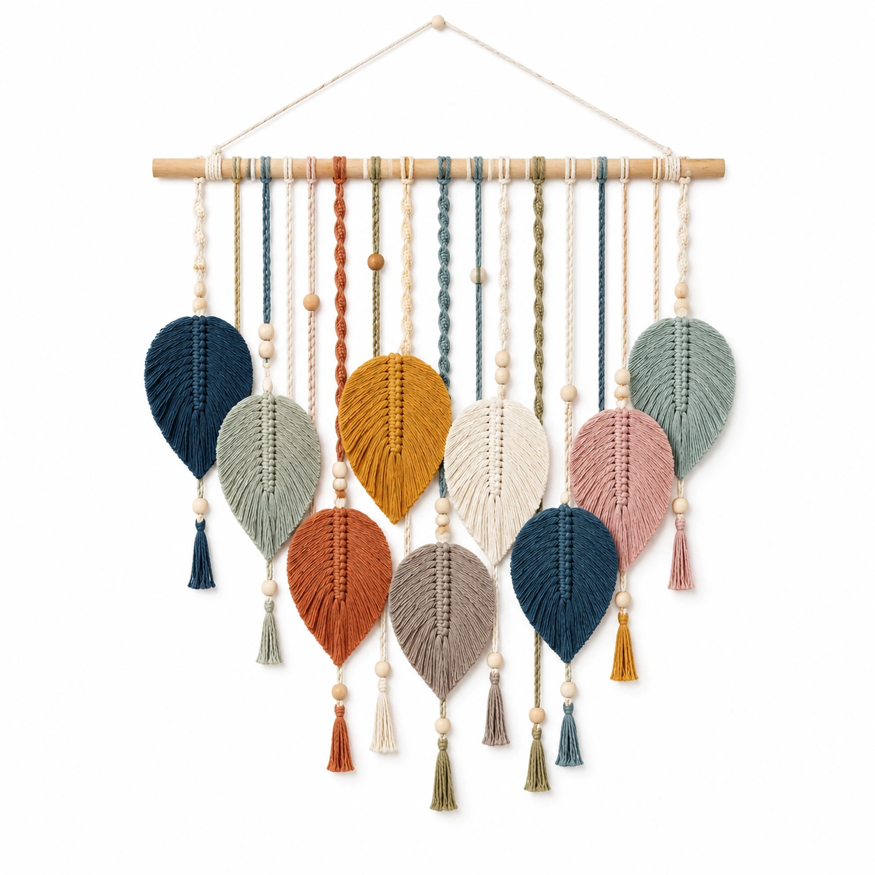 Arazzo Macramè Foglie Decorazione da Parete Multicolore 50x70cm-TRELMAVIX