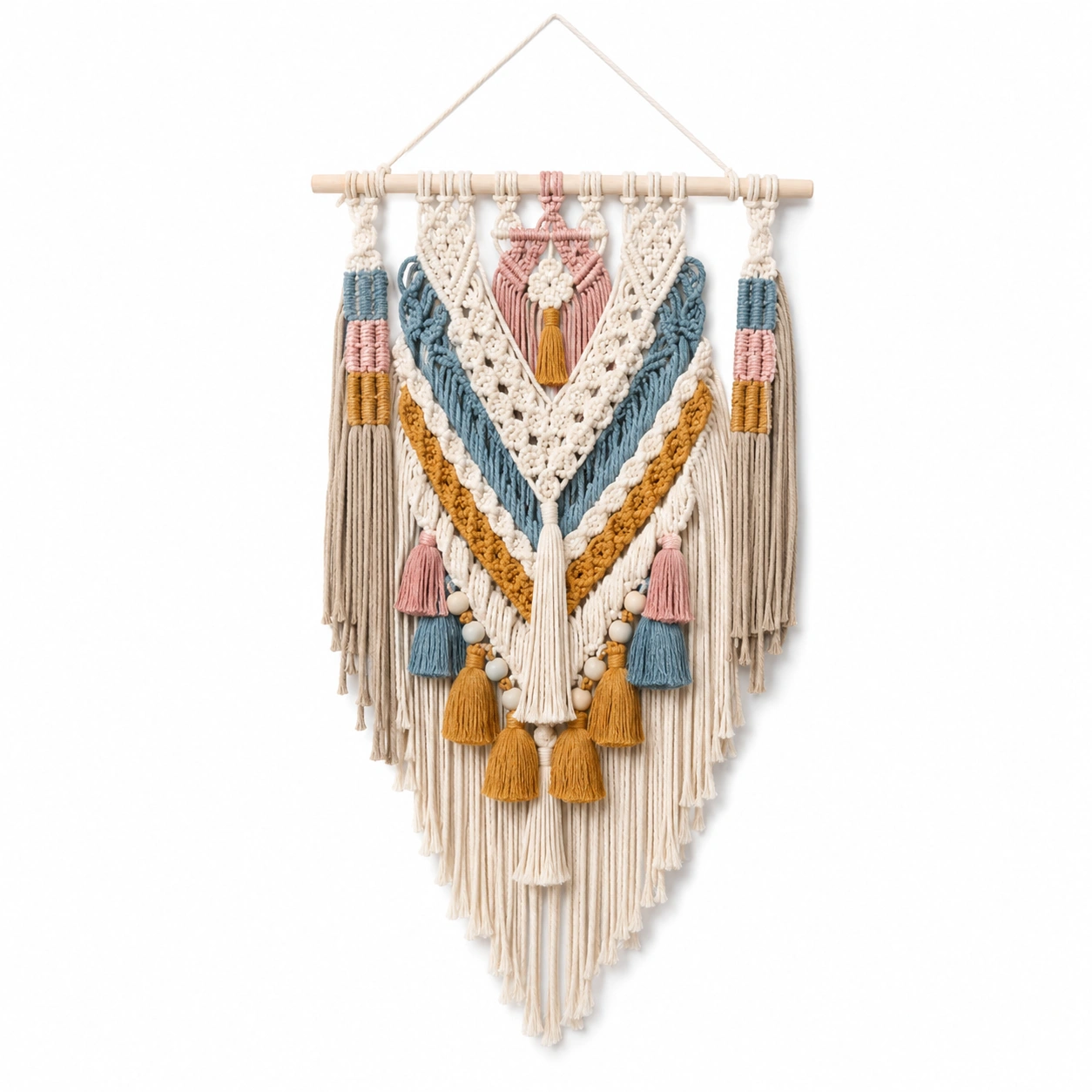 Arazzo da Parete Macramè Multicolore Bohémien con Frange-TRELMAVIX
