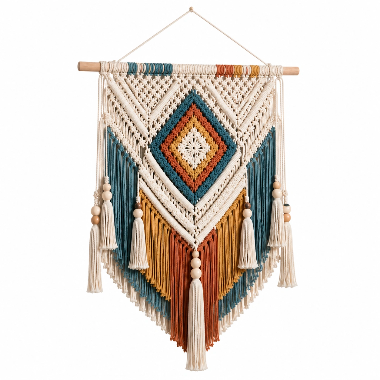 Arazzo da Parete Macramè Boho 80x100cm Multicolore con Frange-TRELMAVIX