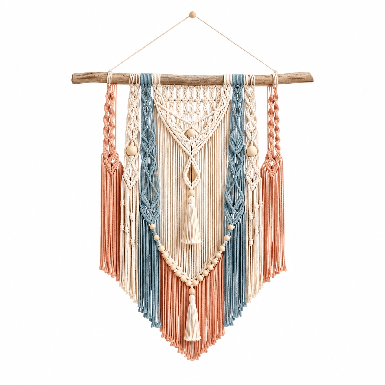 Arazzo da Parete Macramè Boho Crema/Blu/Salmone-TRELMAVIX