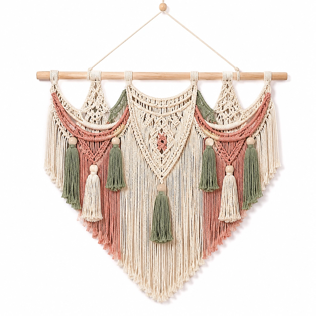 Arazzo Macramè da Parete Boho Chic Avorio/Rosa/Verde-TRELMAVIX