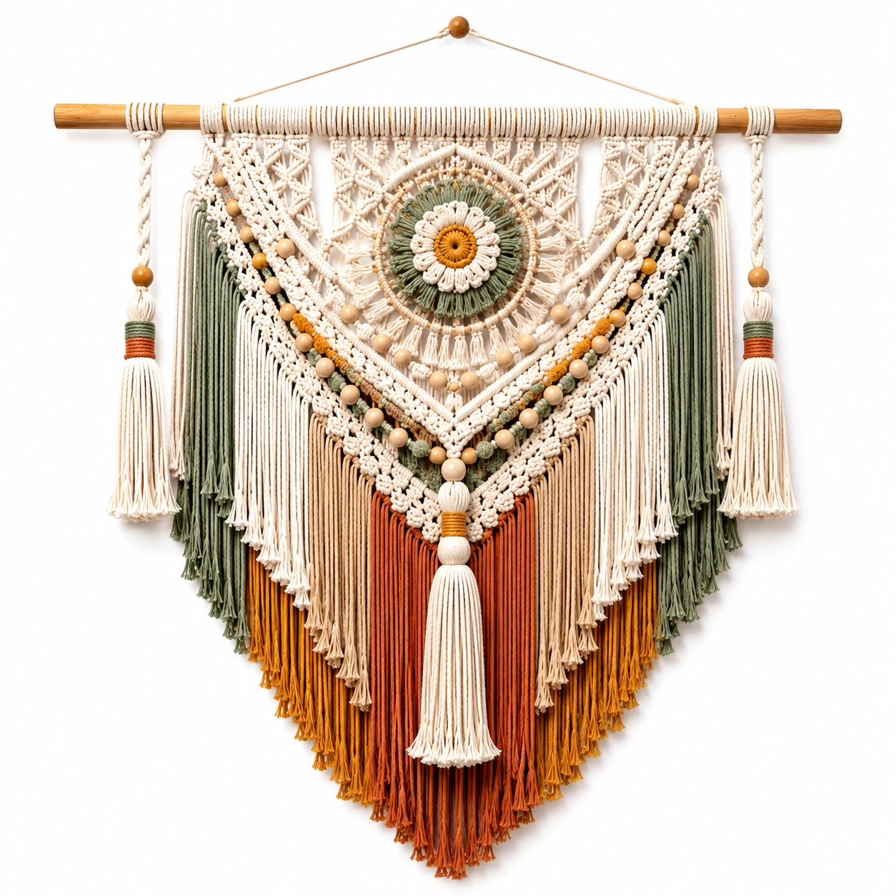 Arazzo Macramè Boho Multicolore Verde Bianco Arancione-TRELMAVIX