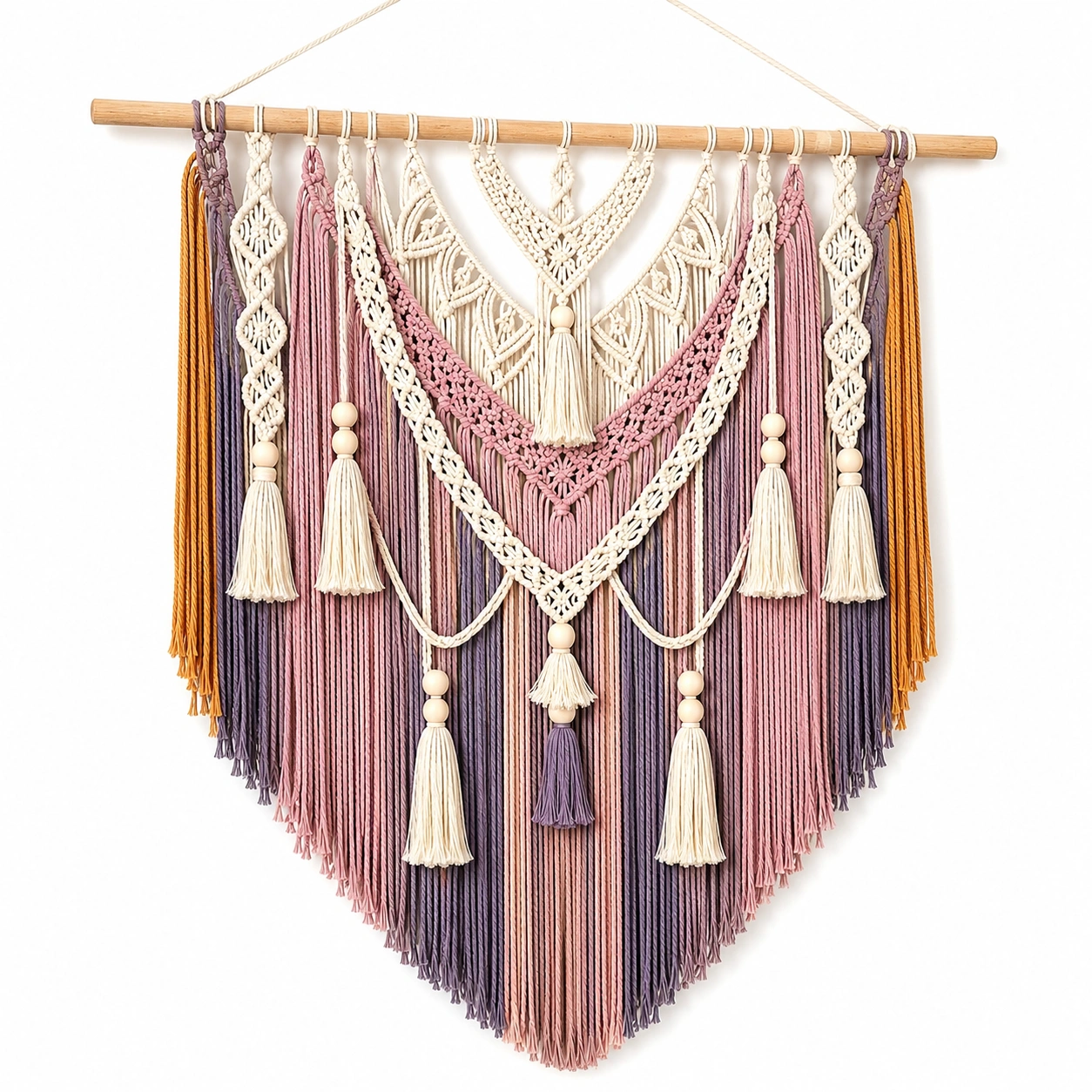 Arazzo Macramè Boho in Sfumature di Rosa e Viola-TRELMAVIX