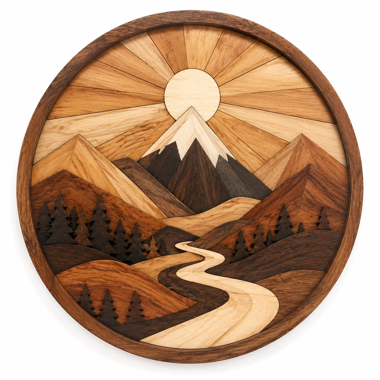 Decorazione da parete in legno intarsiato paesaggio montano 60cm-TRELMAVIX