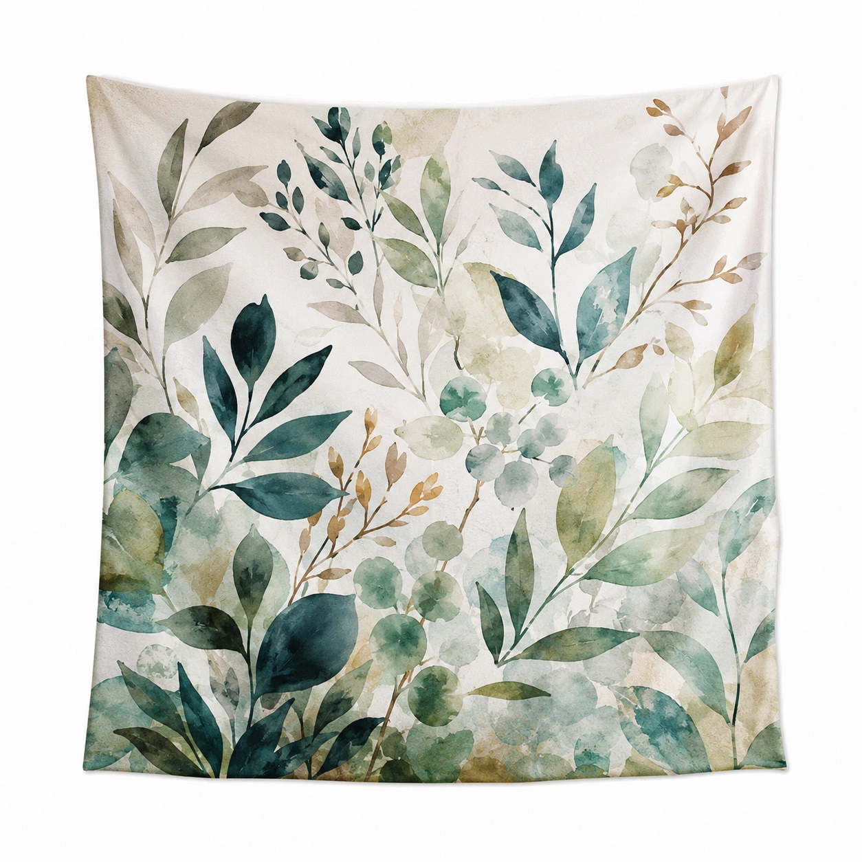 Arazzo decorativo con foglie acquerello natura verde e blu-BRENQORIX