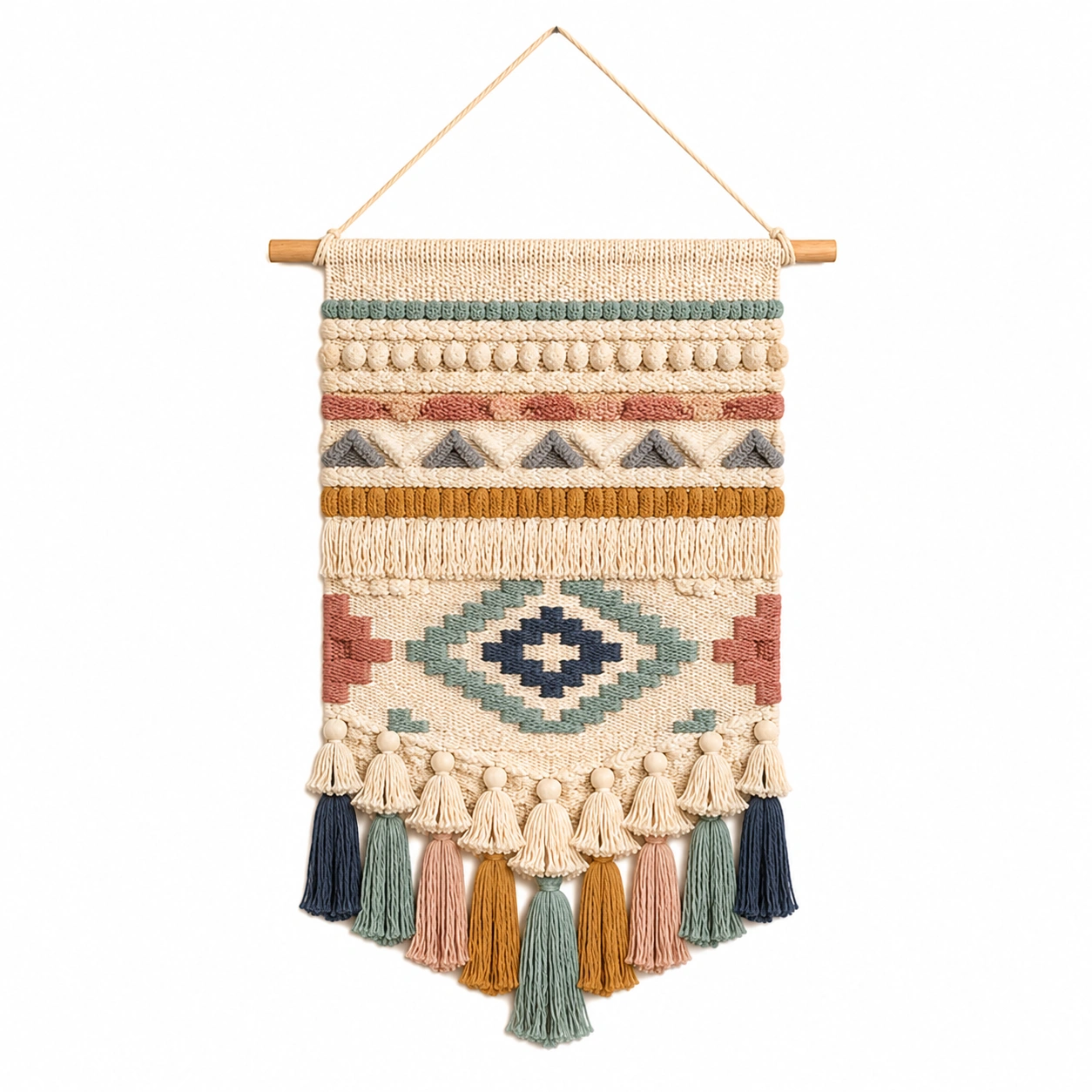Arazzo da Parete Sospeso Bohemien Multicolore con Nappe-BRENQORIX