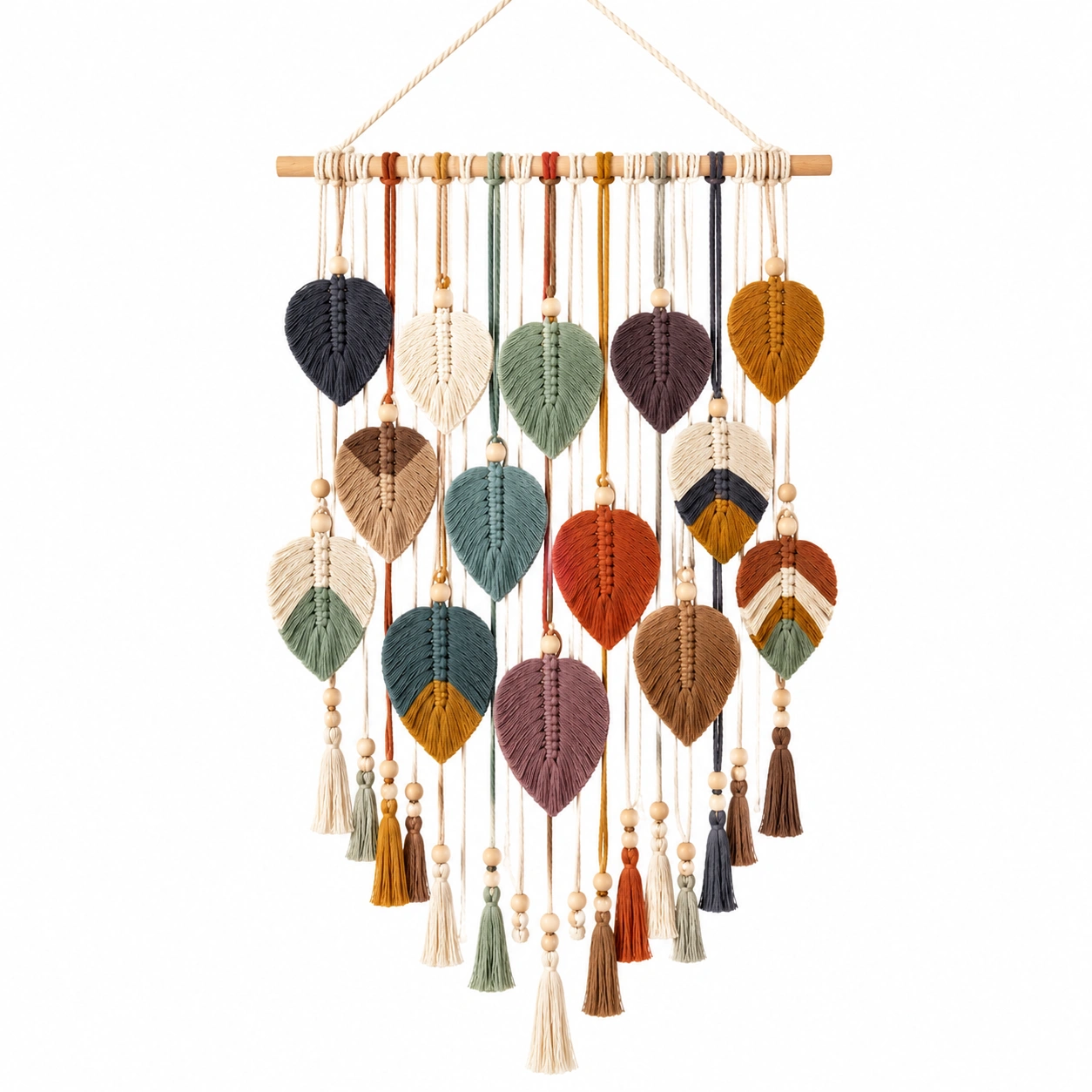 Arazzo da Parete Boho con Foglie Multicolore Intrecciate-BRENQORIX