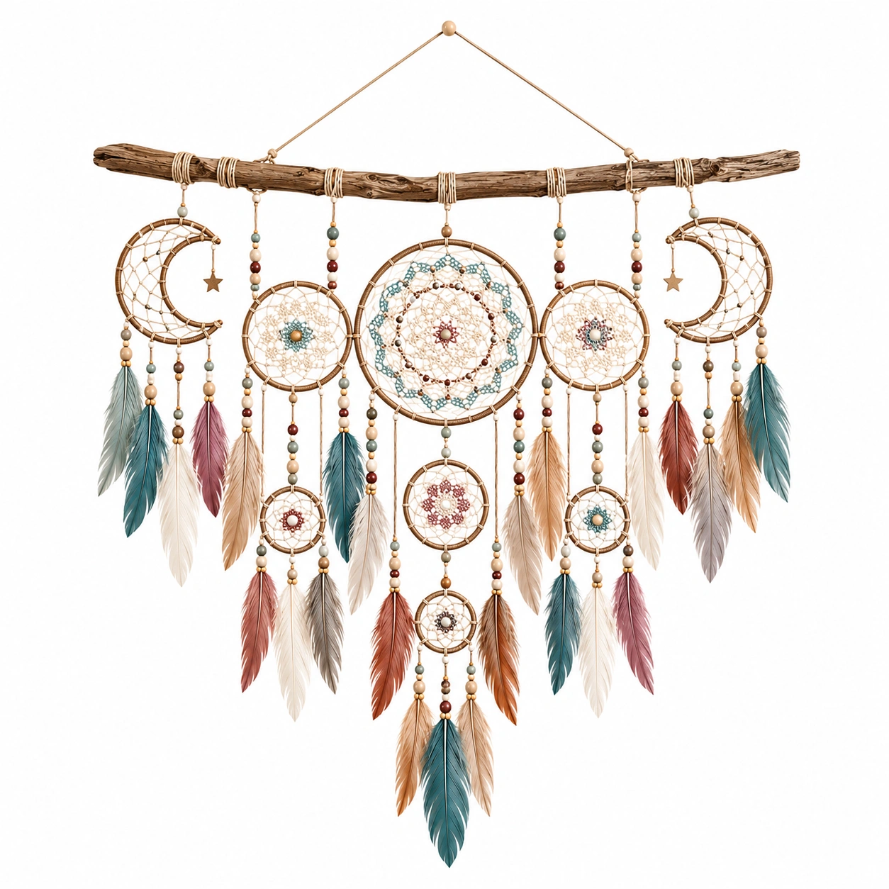 Acchiappasogni da Parete Bohemien con Piume Multicolore-BRENQORIX