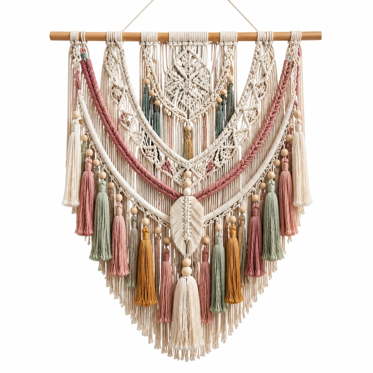 Arazzo da Parete in Macramè Multicolore con Frange-BRENQORIX