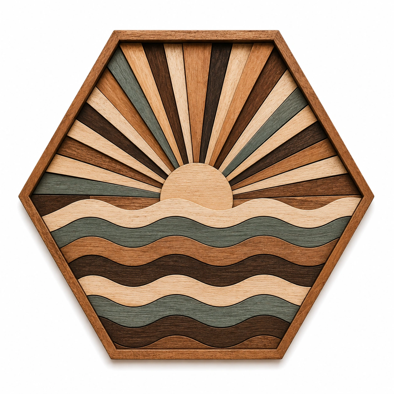Pannello decorativo esagonale in legno marrone, beige e verde-BRENQORIX